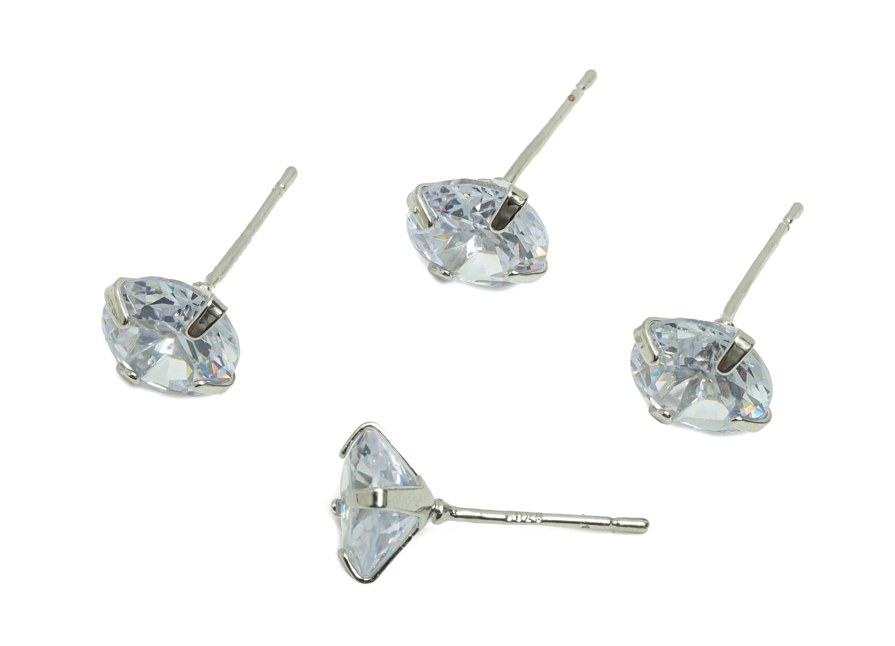 Brass Mini Zircon Earring - 8mm Tiny Earring Post for Girls - White Daily Wear Stud Earring - 18K Real Gold Plating - 17x8x5.3mm - RGP8571-8 - DOMEDBAZAAR