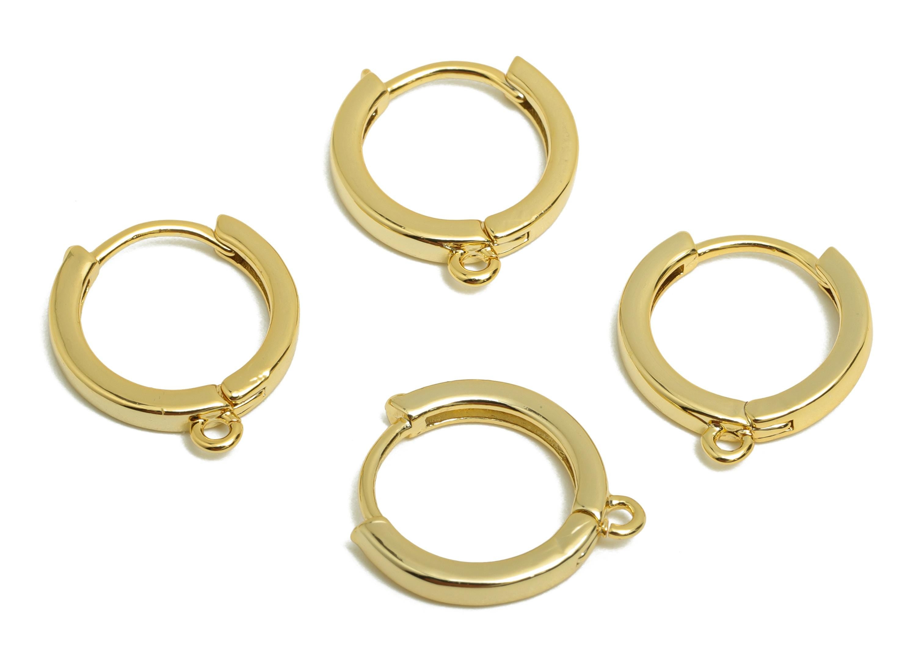 Brass 14*2mm Hoop Earring - Gold Huggie Earring for Girls - Daily Wear Earring with Loop - 18K Real Gold Plating -15.45x13.76x2.3mm- RGP8572 - DOMEDBAZAAR