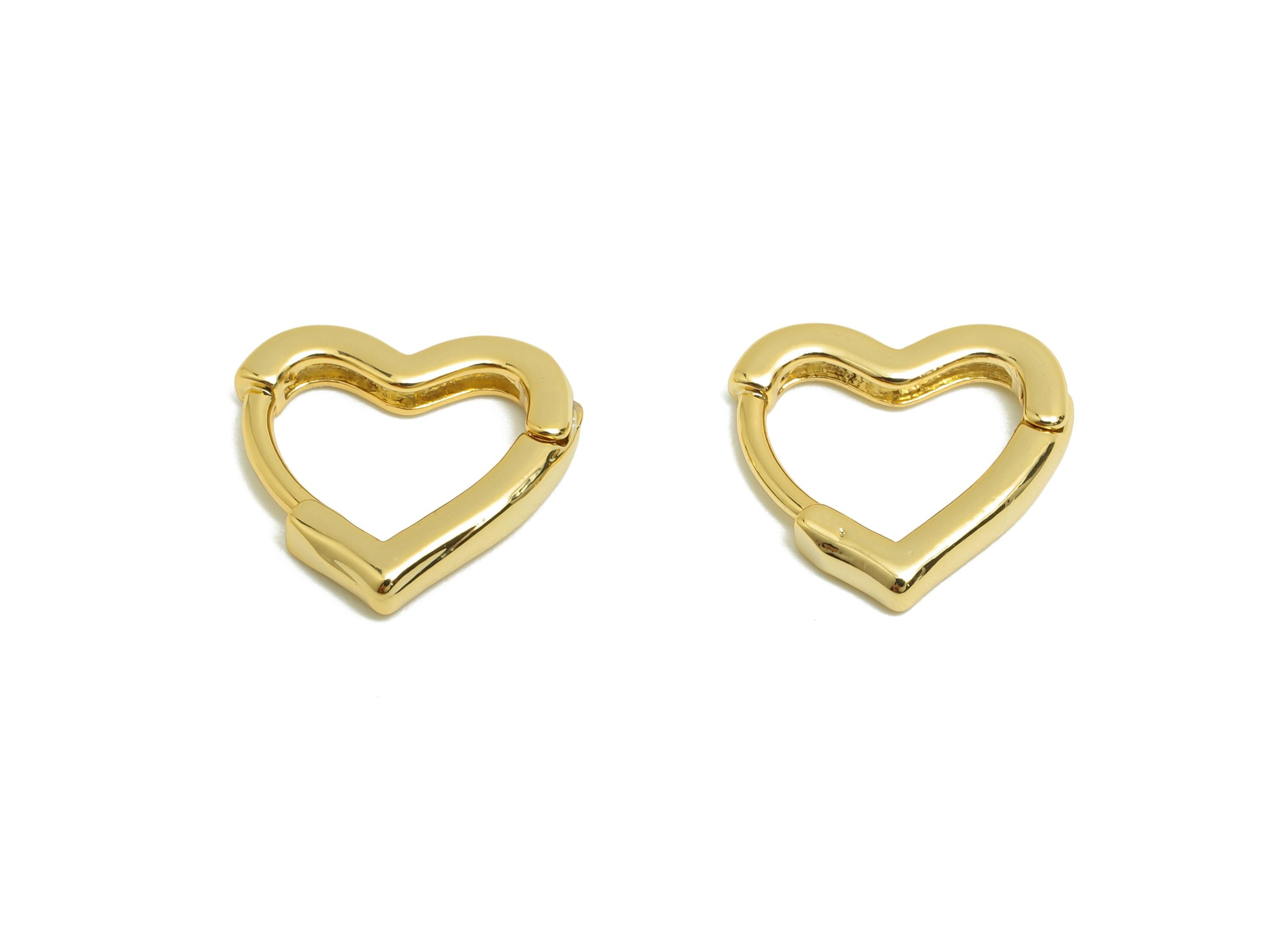 Brass Heart Hoop Earring - Gold Huggie Earring for Girl's - Heart Valentine's Day Earring - 18K Real Gold Plated -13.4x13.78x2.34mm -RGP8574 - DOMEDBAZAAR