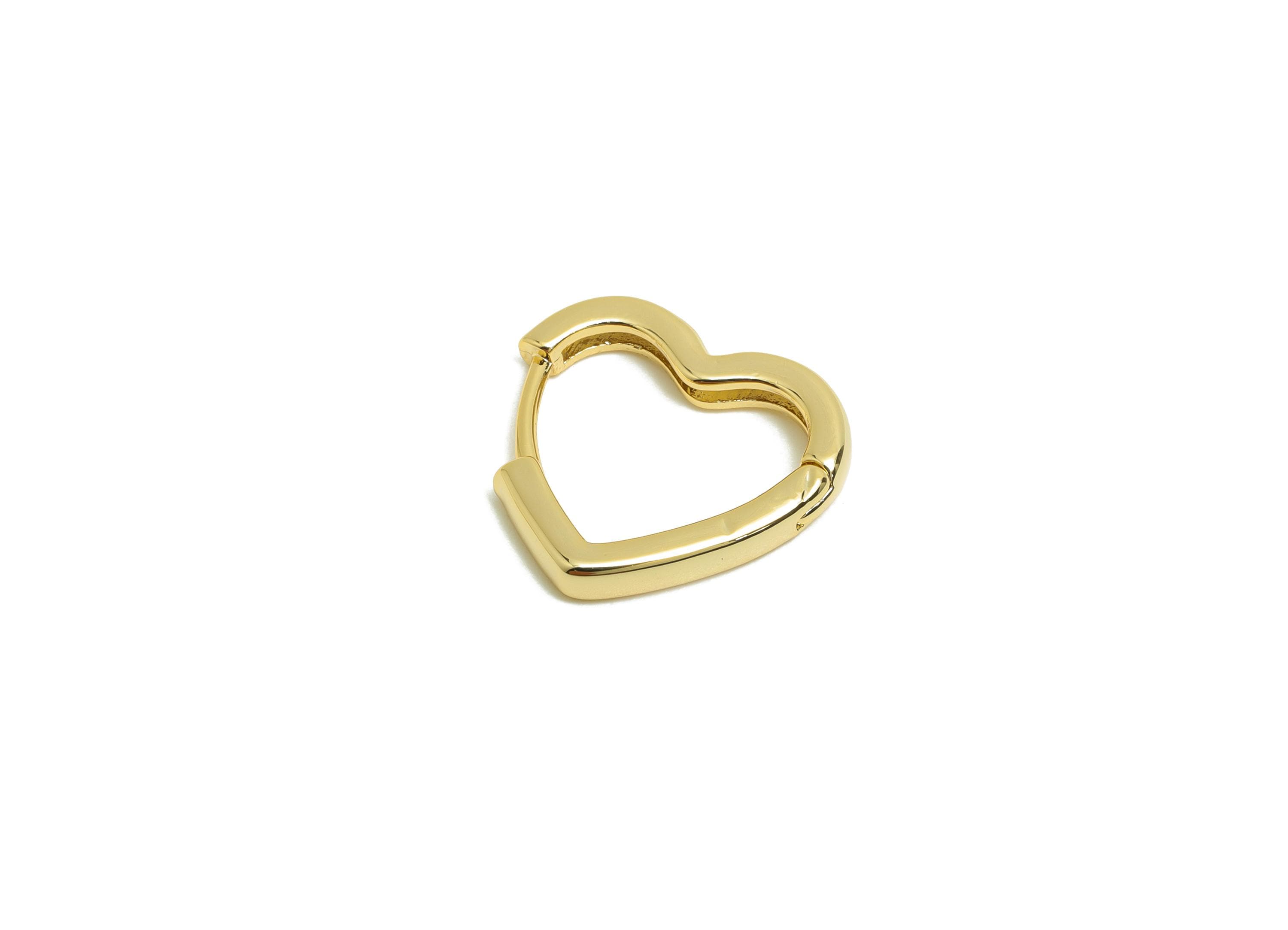 Brass Heart Hoop Earring - Gold Huggie Earring for Girl's - Heart Valentine's Day Earring - 18K Real Gold Plated -13.3x16.12x2.41mm -RGP8576 - DOMEDBAZAAR
