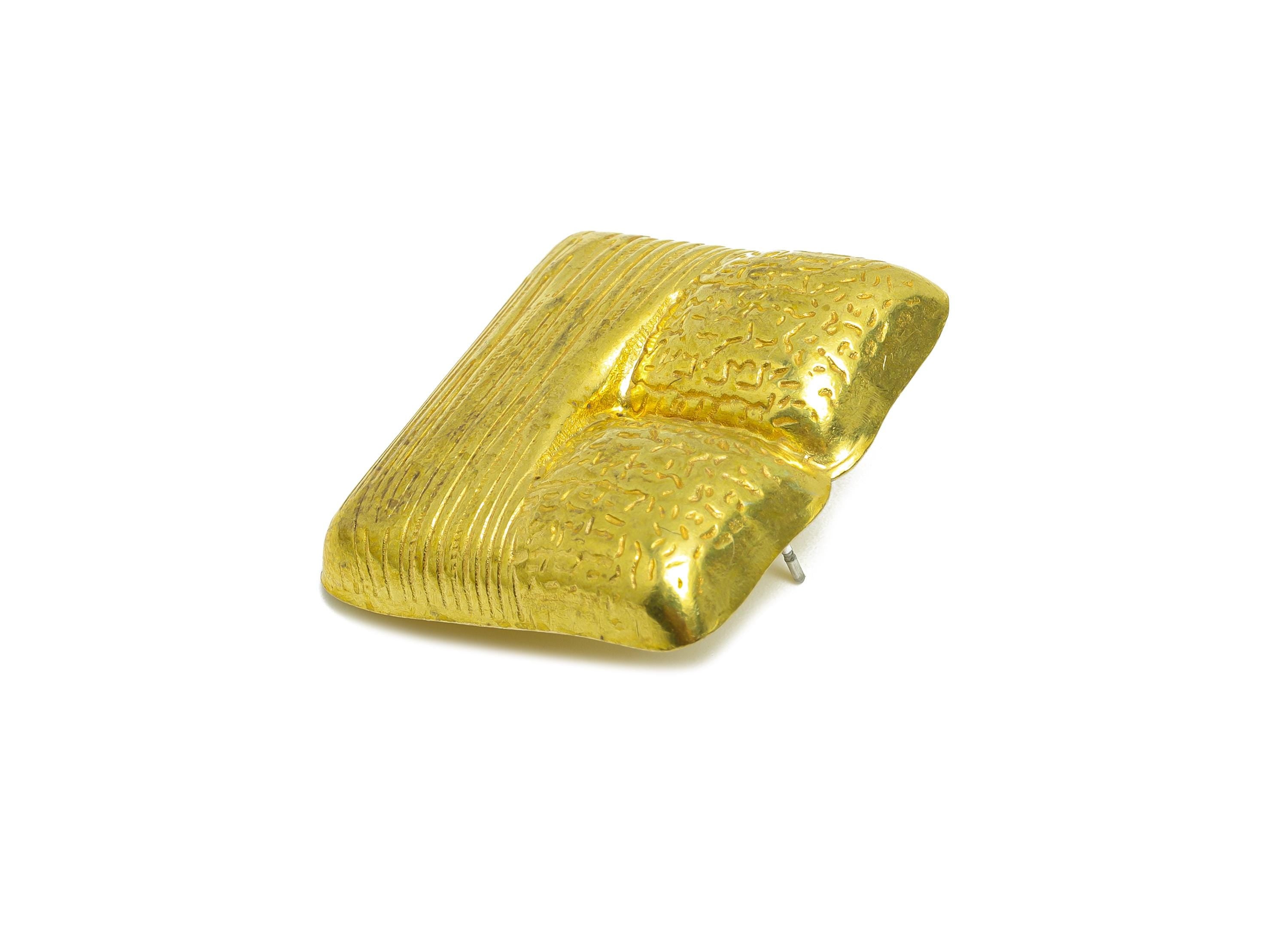 Brass Square Earring Post - Raw Brass Geometry Earring Stud - Brass Textured Geometry Earring Stud - Raw Brass Post - 41x31x4mm - PP10789 - DOMEDBAZAAR