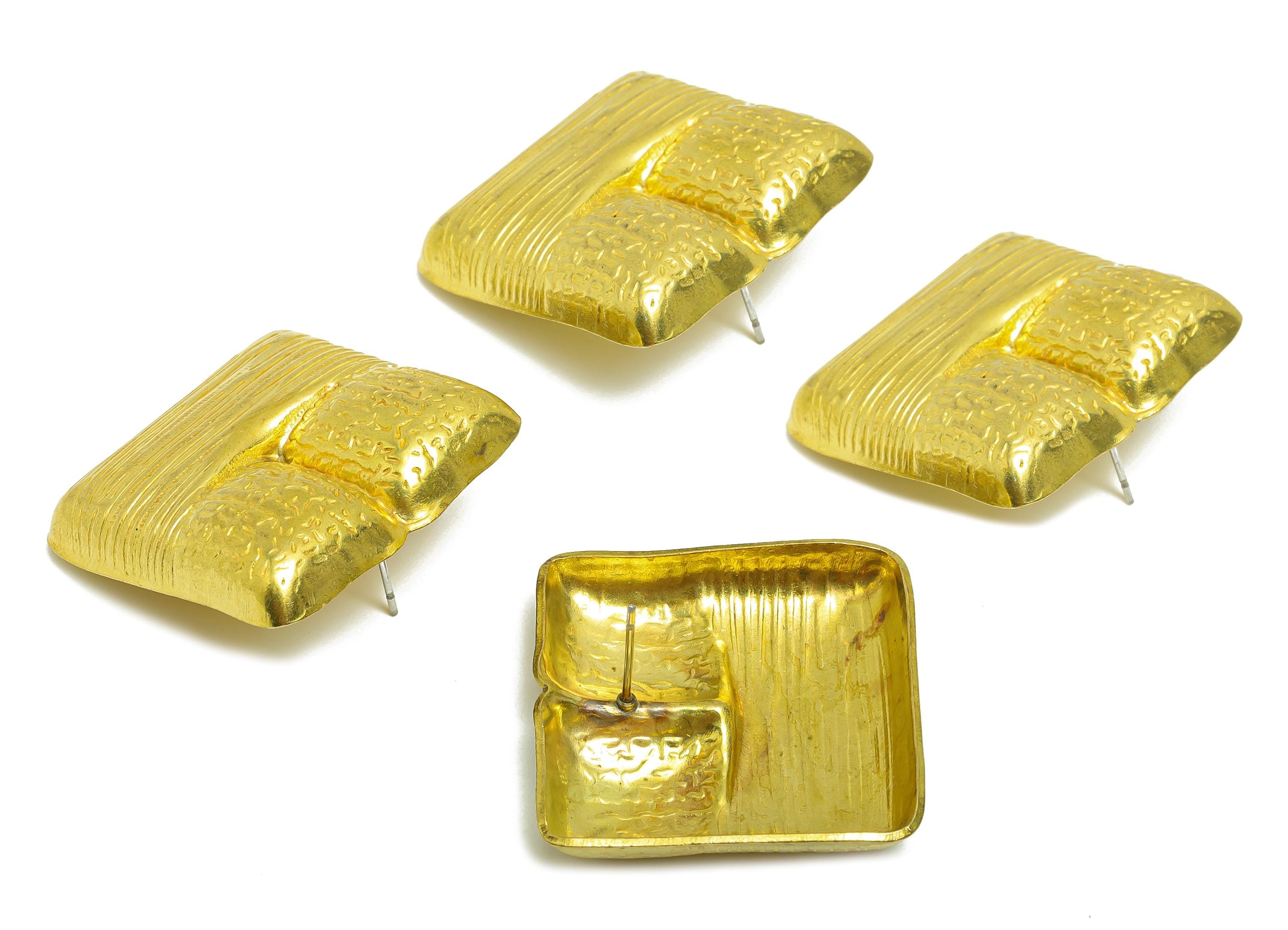 Brass Square Earring Post - Raw Brass Geometry Earring Stud - Brass Textured Geometry Earring Stud - Raw Brass Post - 41x31x4mm - PP10789 - DOMEDBAZAAR