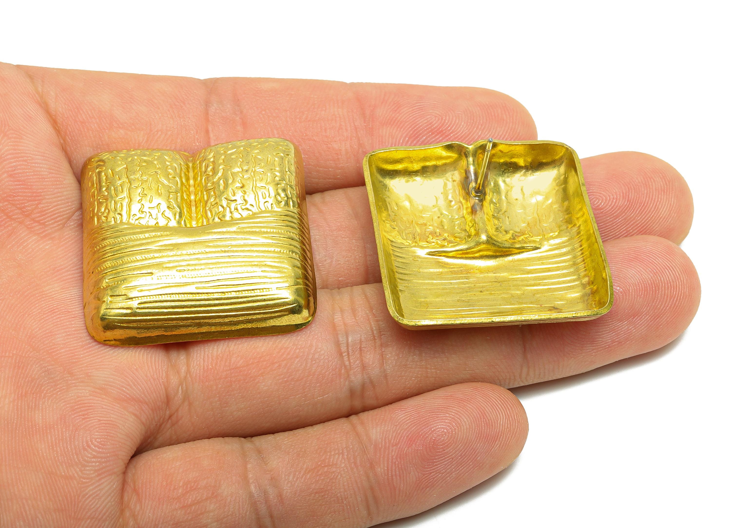 Brass Square Earring Post - Raw Brass Geometry Earring Stud - Brass Textured Geometry Earring Stud - Raw Brass Post - 41x31x4mm - PP10789 - DOMEDBAZAAR