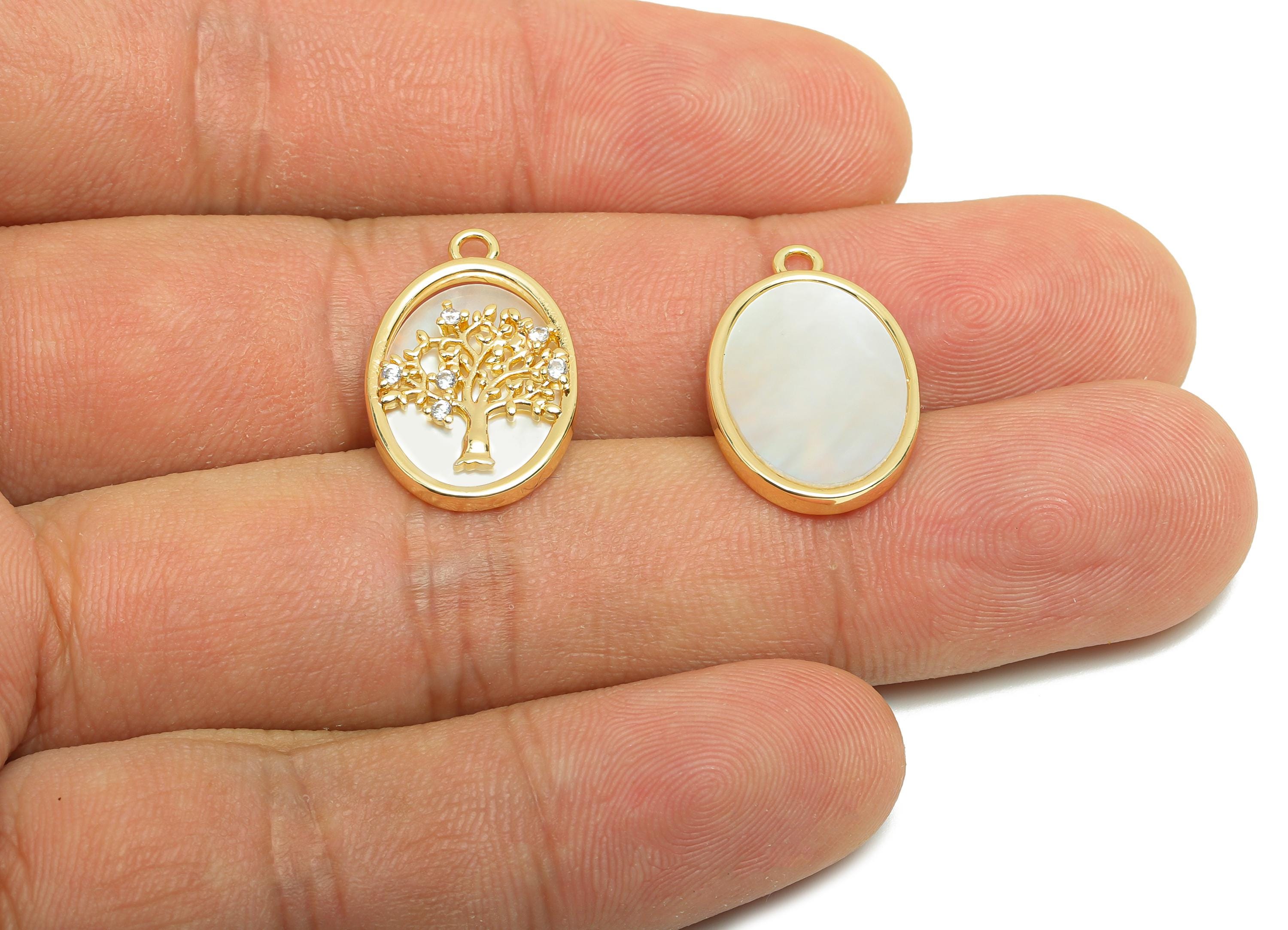 Brass Shell Earring Charm - Brass Cubic Zircon Tree Charm - Vintage Charm - Zircon Pendant - 18K Real Gold Plated - 20x13x2mm- RGP9998 - DOMEDBAZAAR