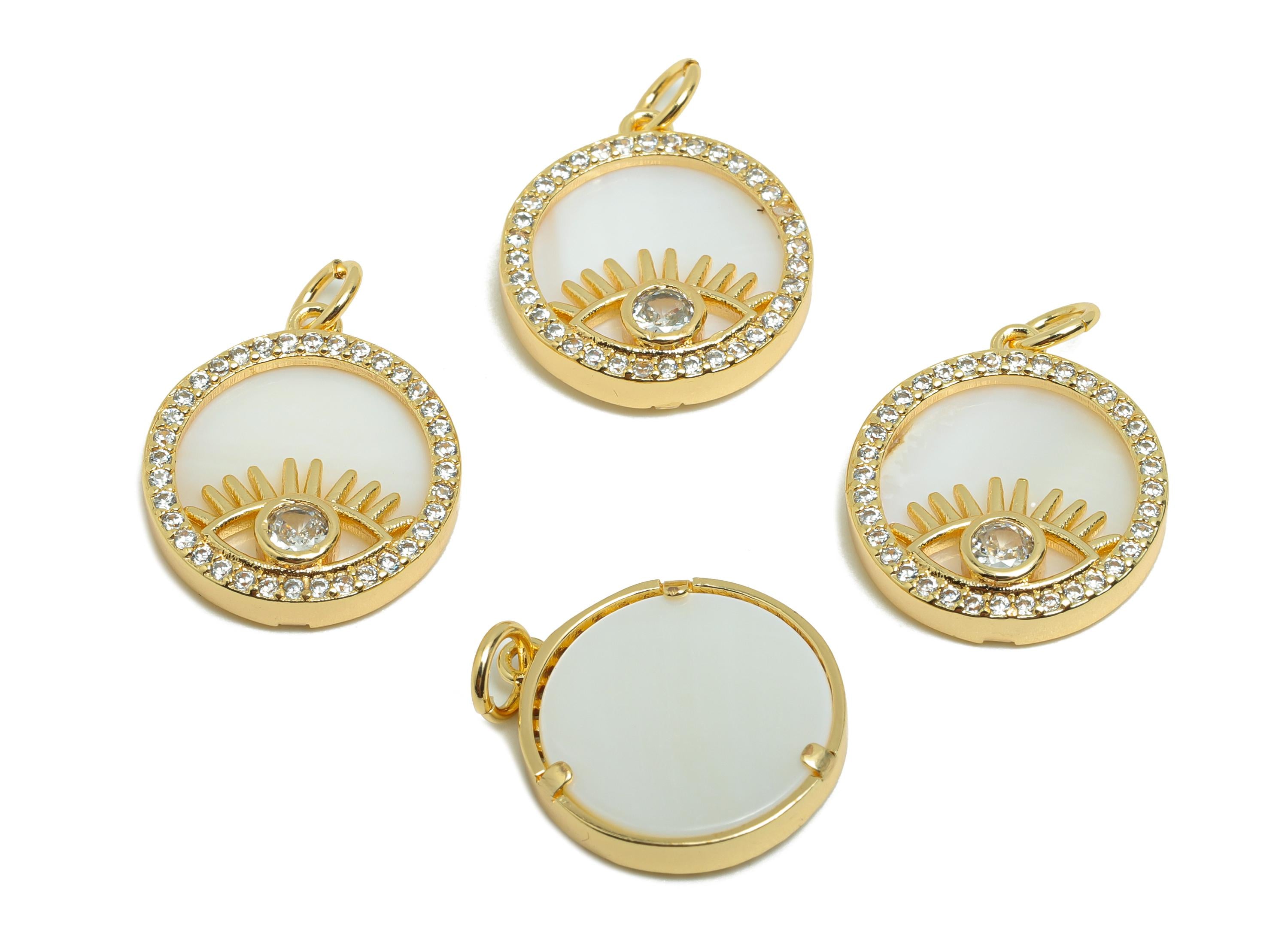 Brass Shell Earring Charm - Brass Eye Cubic Zircon Charm - Vintage Charm - Shell Zircon Pendant - 18K Real Gold Plated - 20x15x3mm -RGP9968 - DOMEDBAZAAR