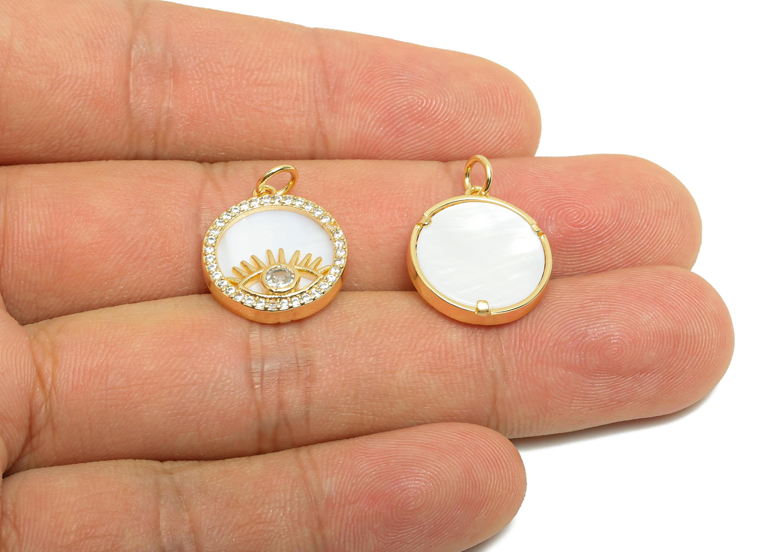 Brass Shell Earring Charm - Brass Eye Cubic Zircon Charm - Vintage Charm - Shell Zircon Pendant - 18K Real Gold Plated - 20x15x3mm -RGP9968 - DOMEDBAZAAR