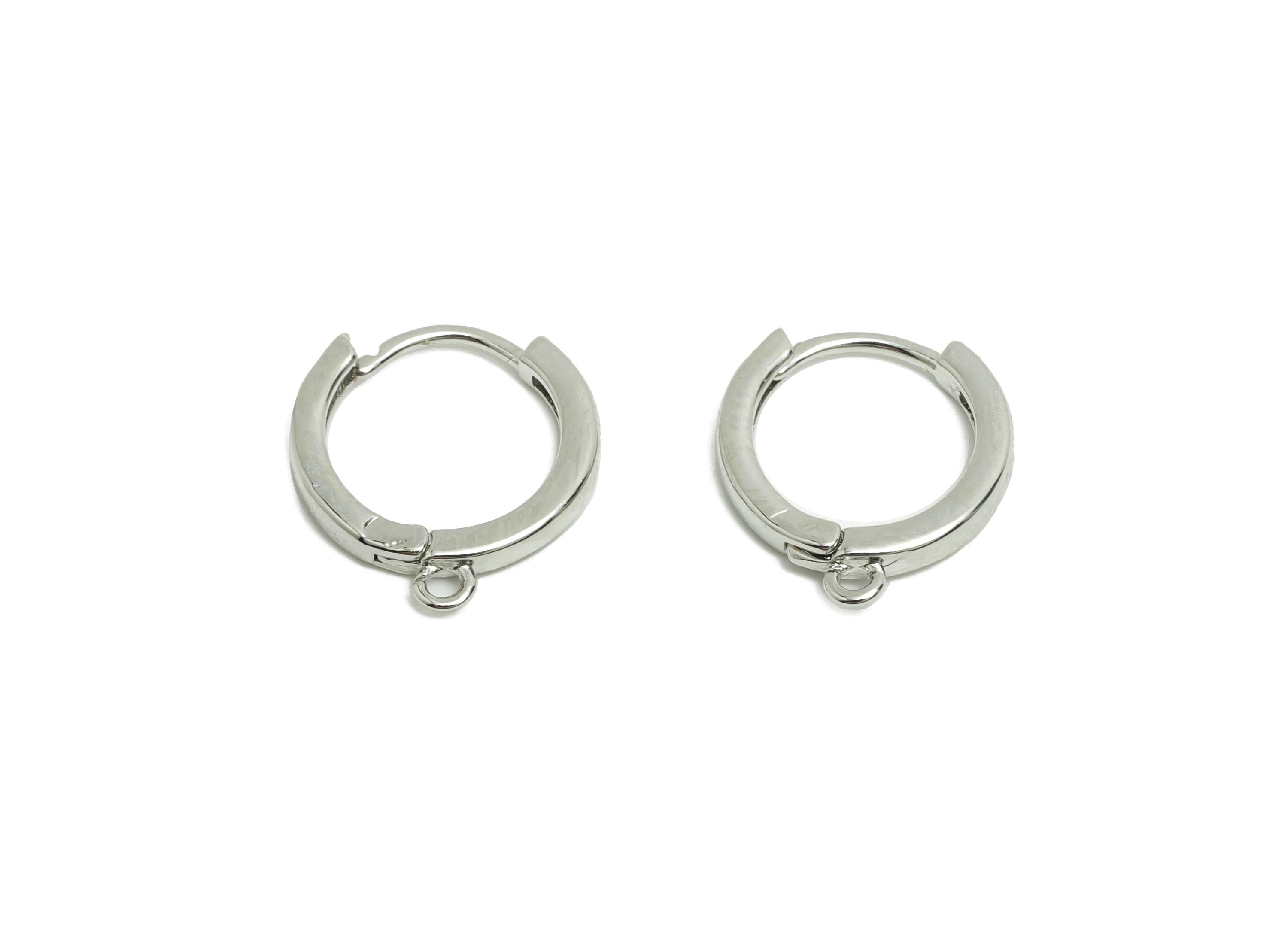 Brass 14*2mm Hoop Earring - White Huggie Earring for Girls - Daily Wear Earring - 18K Real White Gold Plating - 15.45x13.76x2.3mm - RGP8580 - DOMEDBAZAAR
