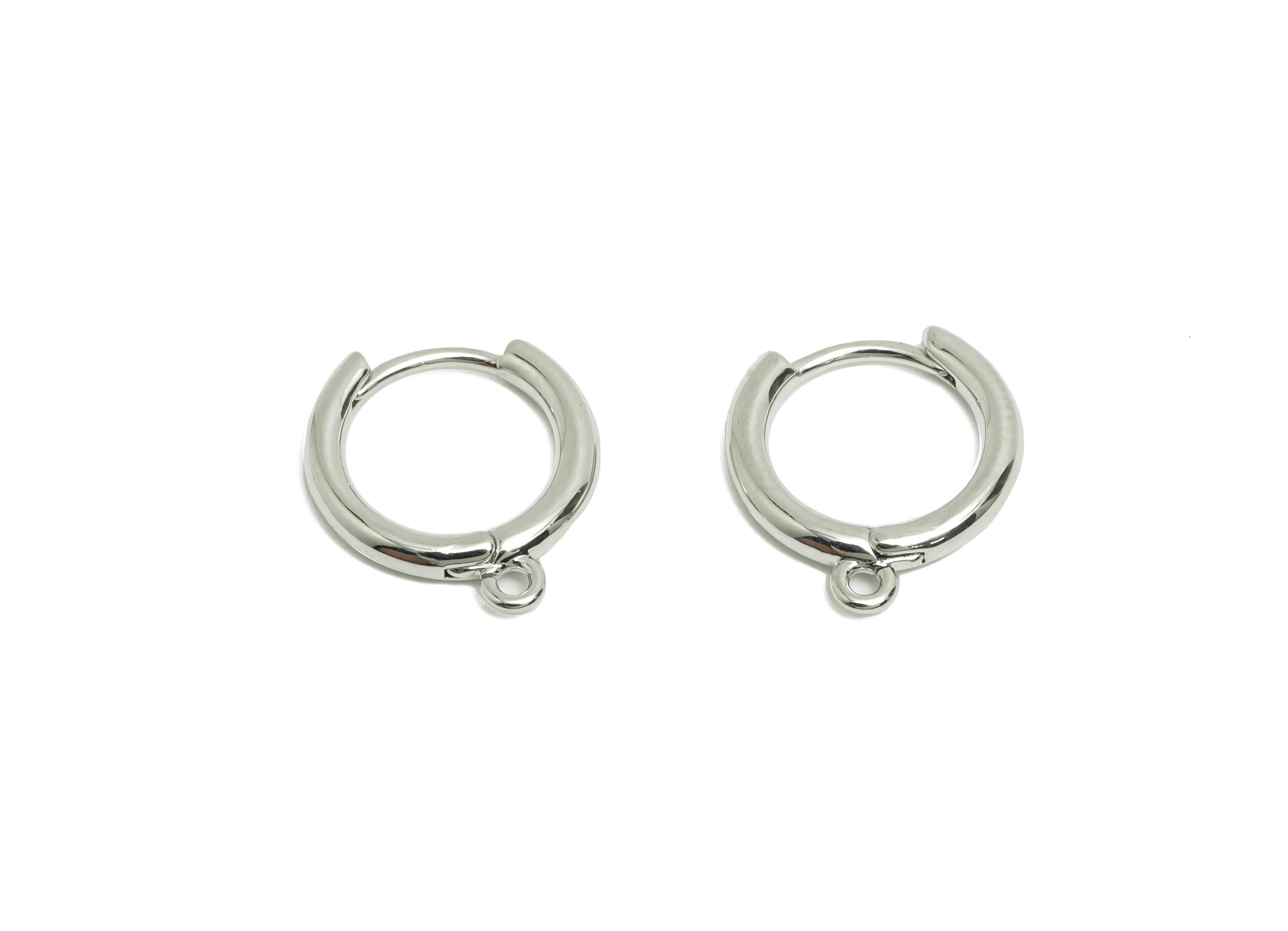 Brass 14*2mm Hoop Earring - White Huggie Earring for Girls - Daily Wear Earring - 18K Real White Gold Plating - 14.55x13.7x2.13mm - RGP8581 - DOMEDBAZAAR