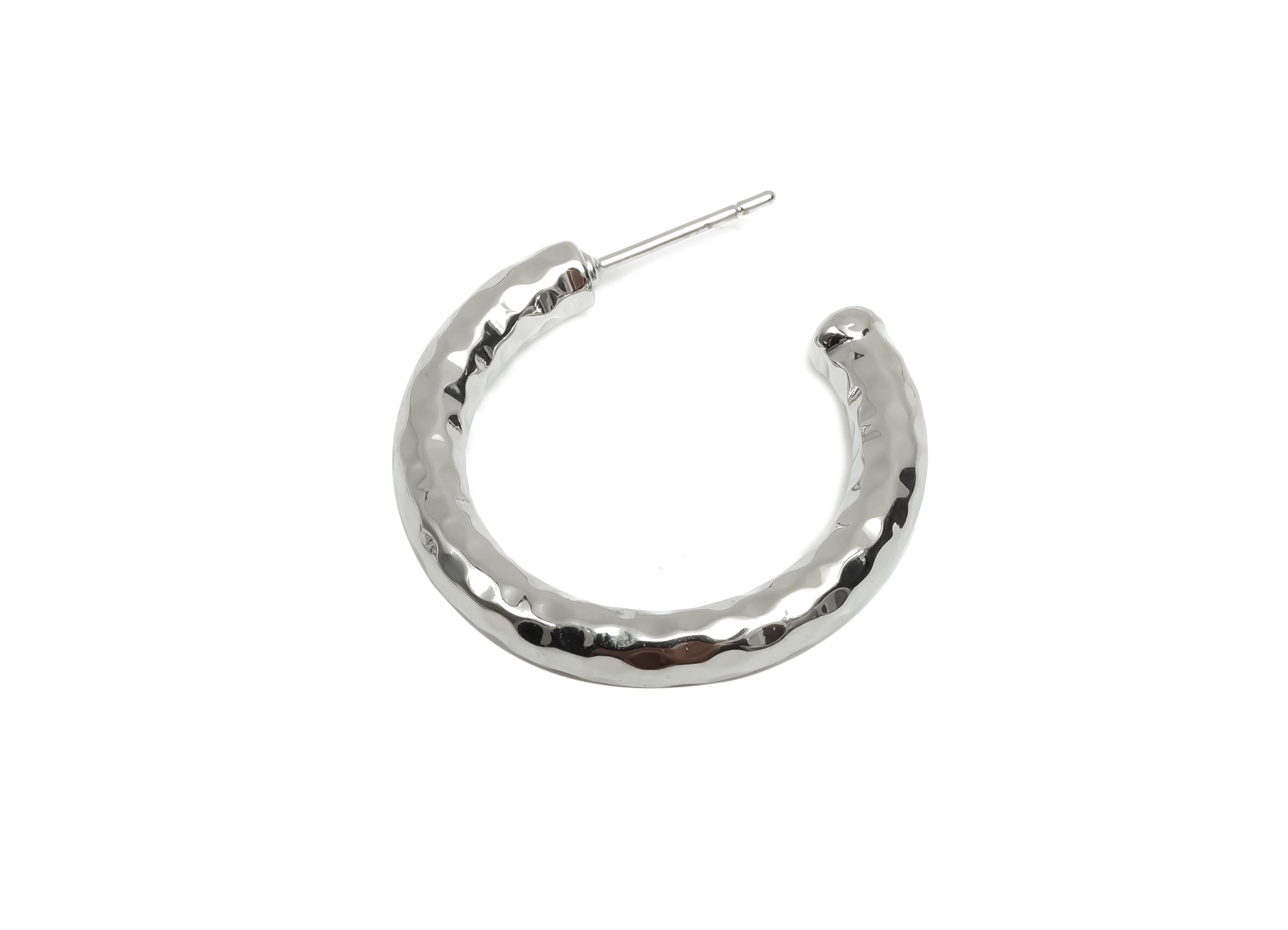 Brass Hoop Earring Stud - Thick Open Hoop Earring Post - Textured Hoop Earring Post - 18K Real White Gold Plating - 30x27x3.94mm - RGP8109 - DOMEDBAZAAR