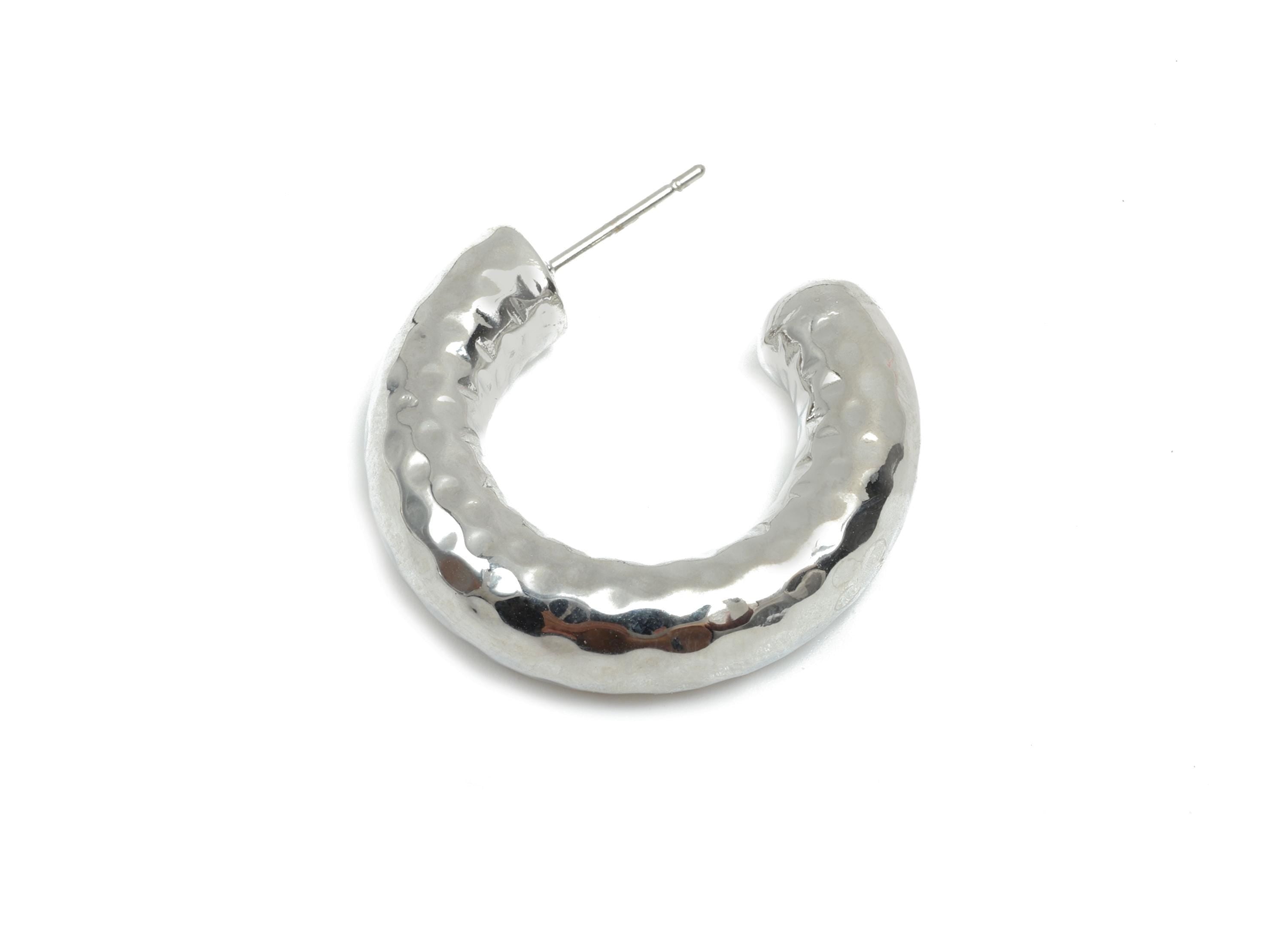Brass Hoop Earring Stud - Thick Open Hoop Earring Post - Textured Hoop Earring Post - 18K Real White Gold Plating - 30x28x7.1mm - RGP8110 - DOMEDBAZAAR