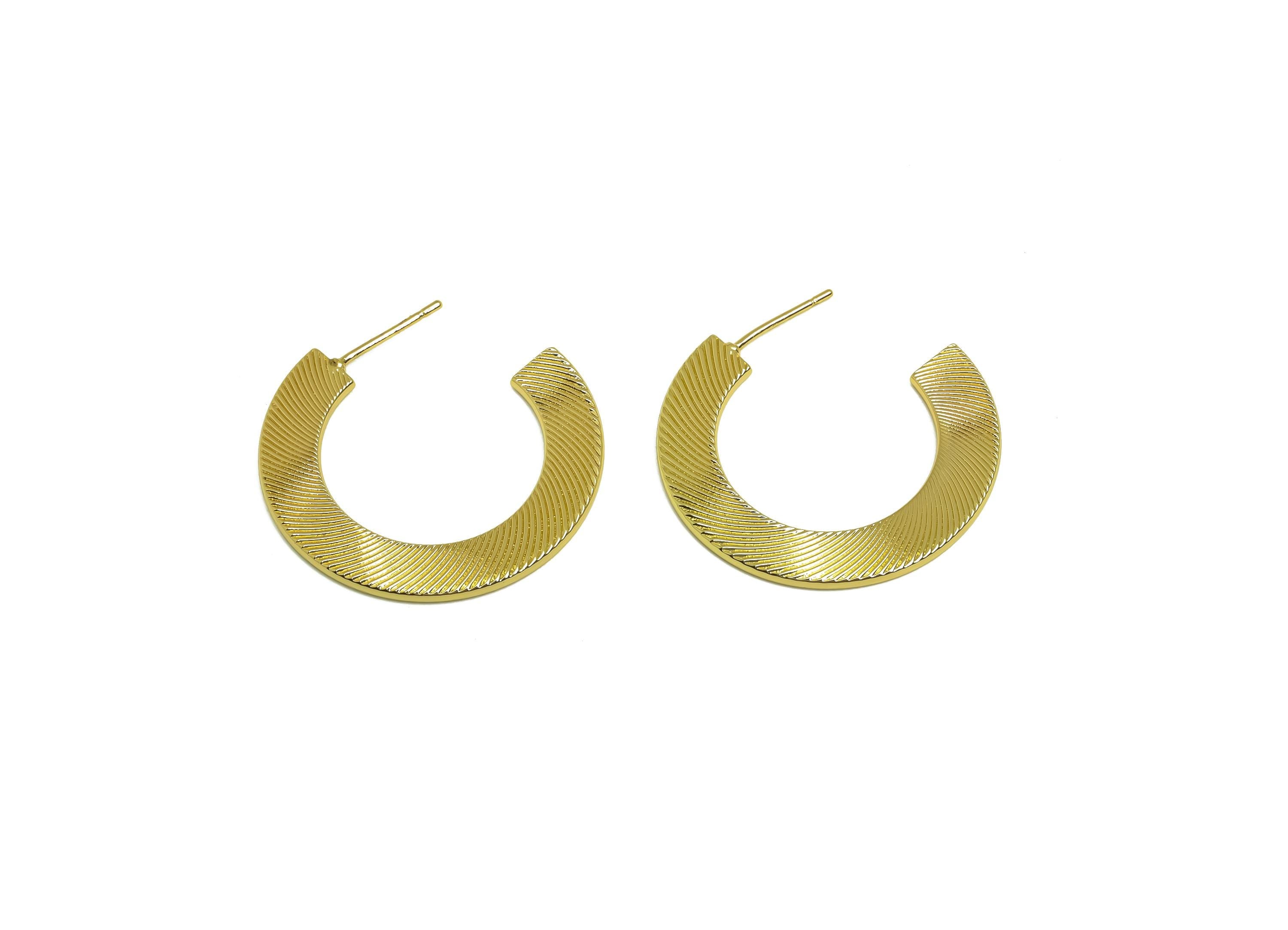 Brass C Hoop Earring - Gold Open Round Earring Stud - Textured Open Circle Earring Post - 18K Real Gold Plating- 31.4x29.52x1.34mm - RGP7953 - DOMEDBAZAAR