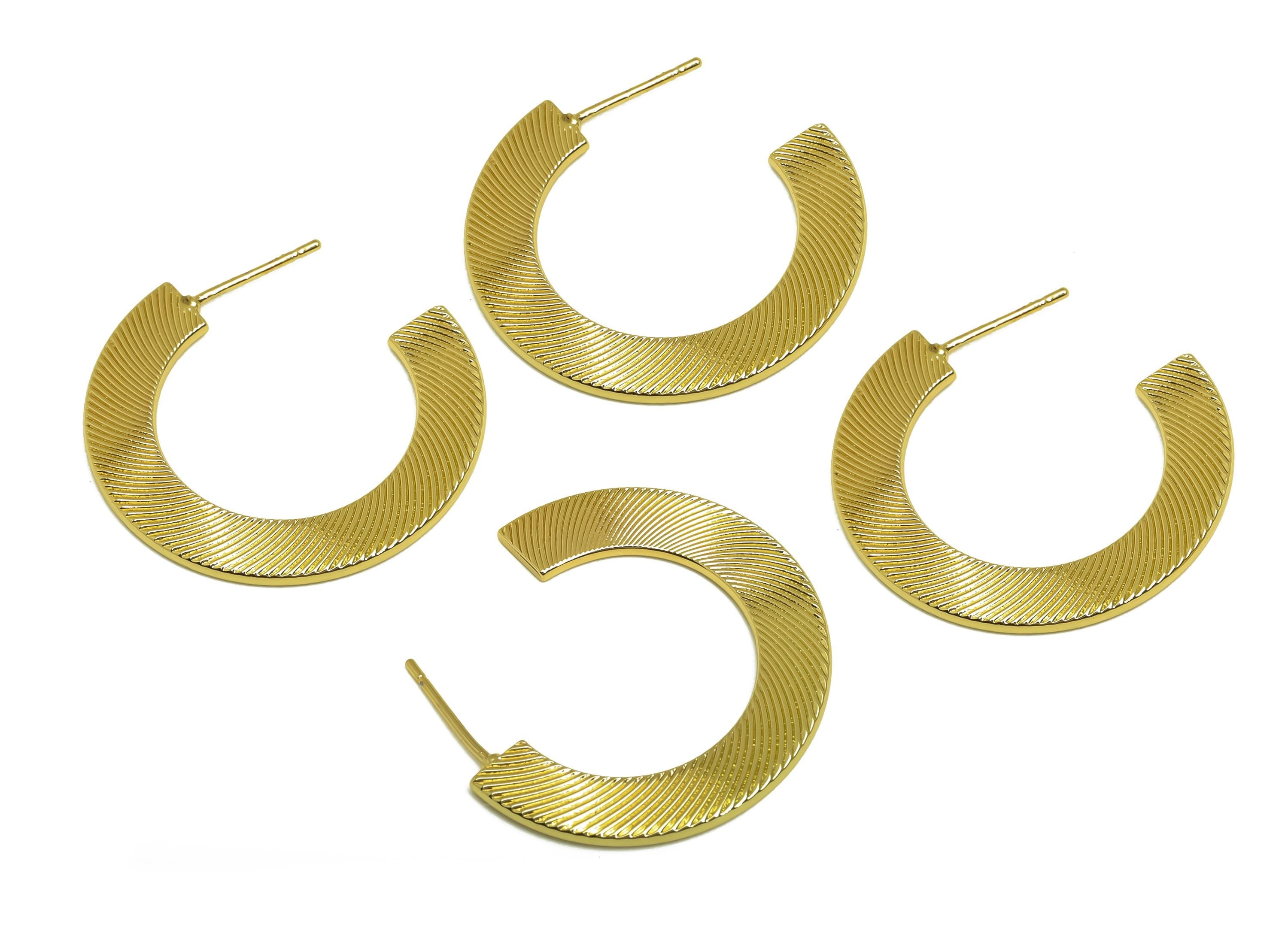 Brass C Hoop Earring - Gold Open Round Earring Stud - Textured Open Circle Earring Post - 18K Real Gold Plating- 31.4x29.52x1.34mm - RGP7953 - DOMEDBAZAAR