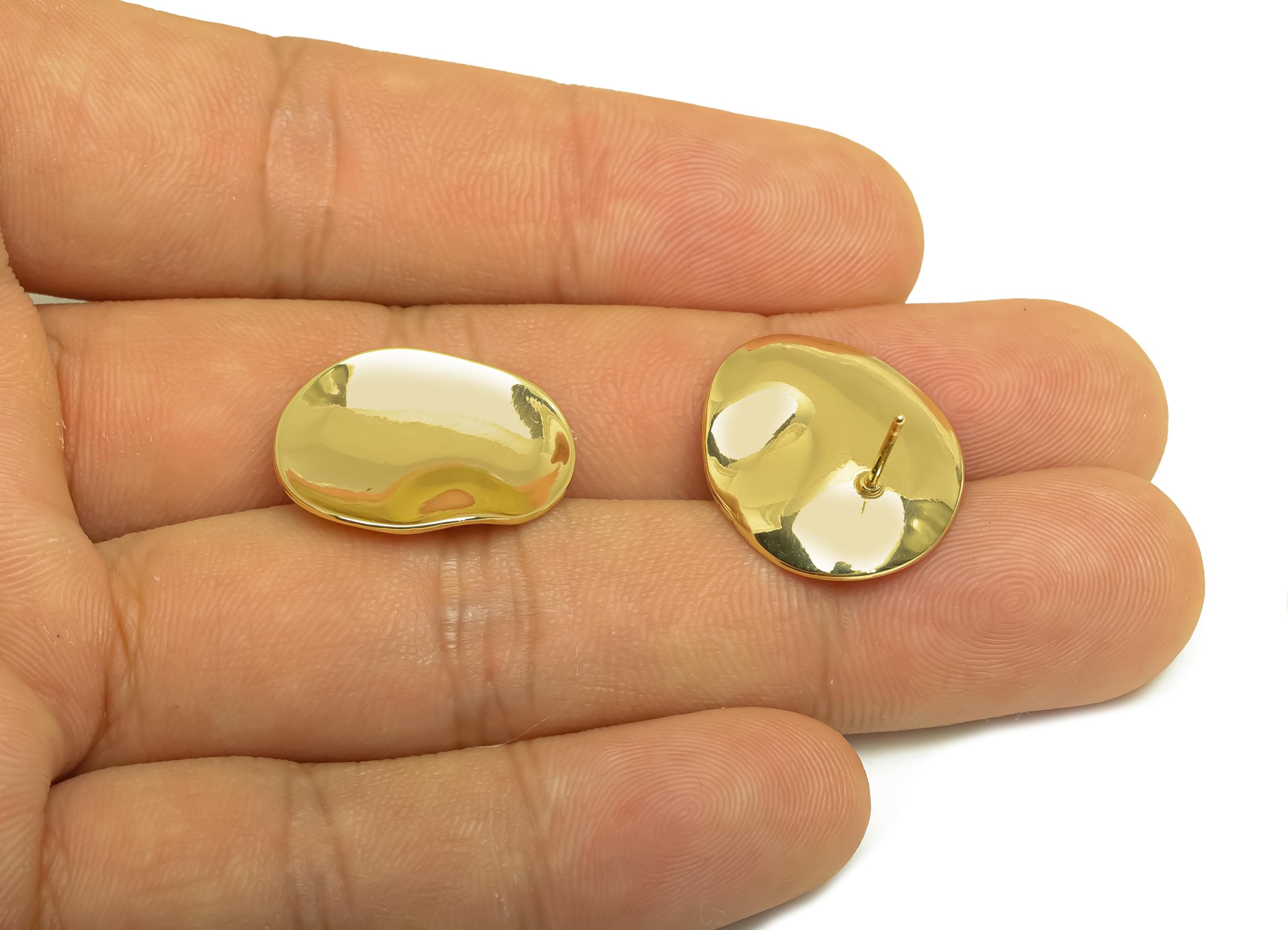 Brass Oval Earring Stud - Irregular Curved Oval Ear Post - Gold Smooth Oval Earring - 18K Real Gold Plating - 20.95x17.56x2.98mmm - RGP7955 - DOMEDBAZAAR