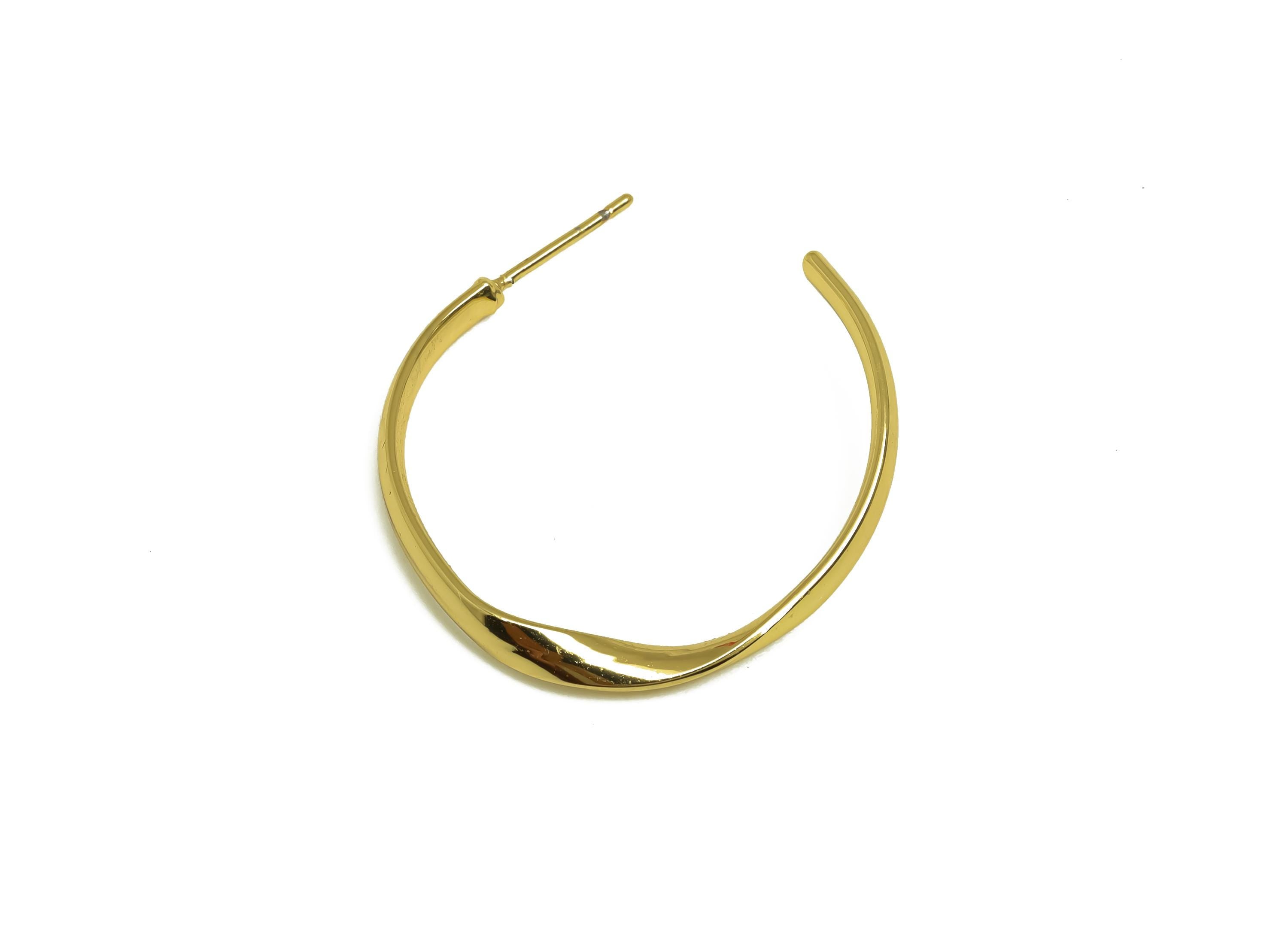 Brass C Hoop Earring - Gold Twisted Open Round Ear Stud - Open Circle Wave Earring Post - 18K Real Gold Plating - 33x29.47x1.42mm - RGP7956 - DOMEDBAZAAR