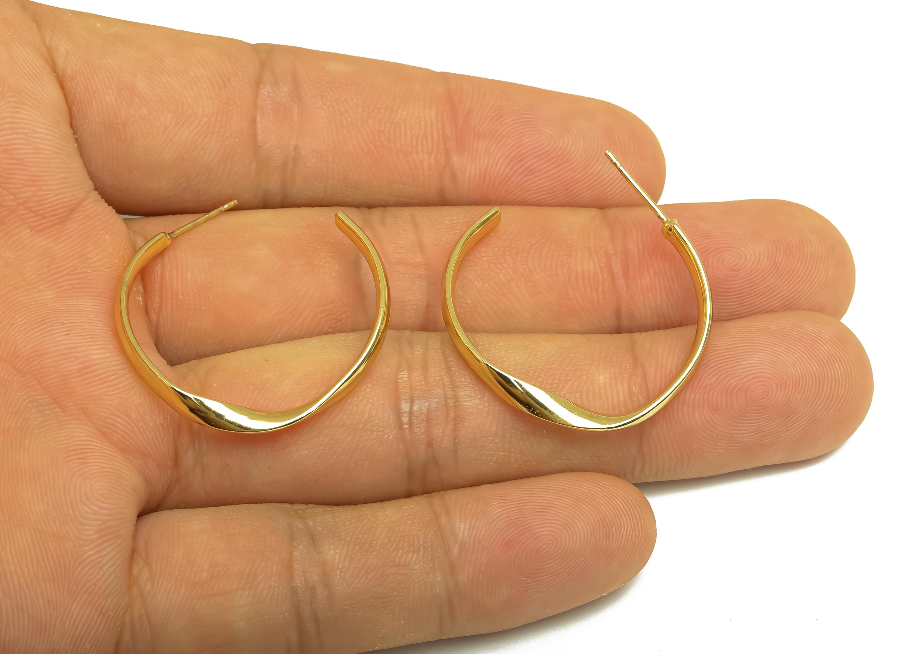 Brass C Hoop Earring - Gold Twisted Open Round Ear Stud - Open Circle Wave Earring Post - 18K Real Gold Plating - 33x29.47x1.42mm - RGP7956 - DOMEDBAZAAR