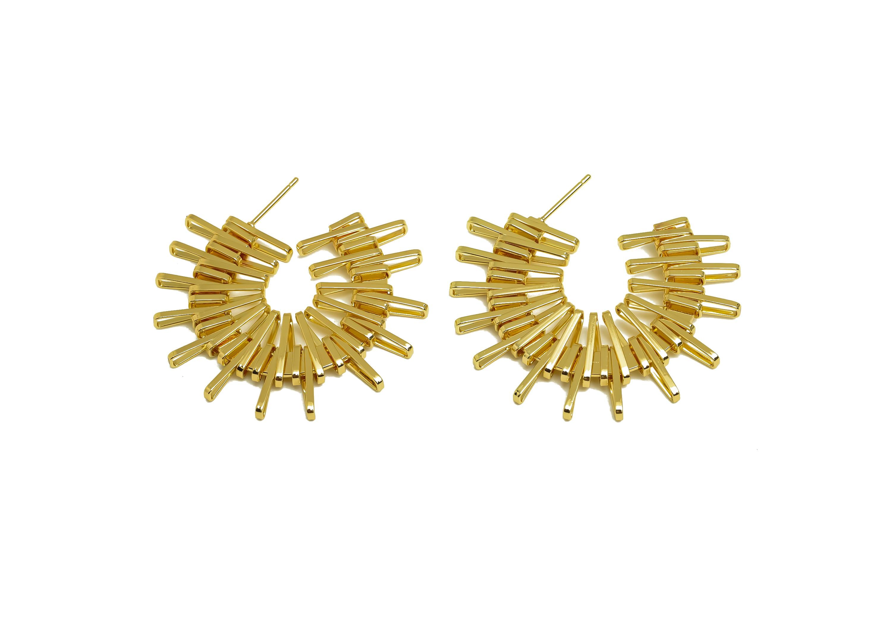 Brass Round Earring Post - Gold Sunshine Earring Stud - Textured Open Round Earring Post - 18K Real Gold Plated- 39.66x39.69x3.23mm- RGP7959 - DOMEDBAZAAR