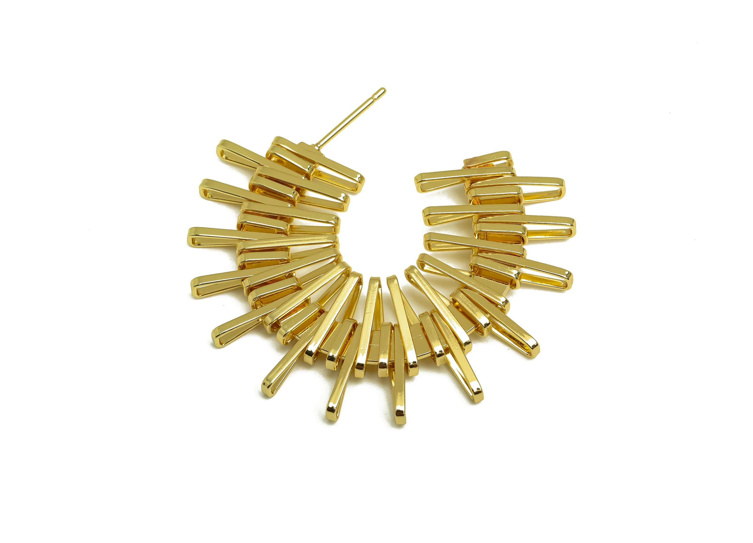 Brass Round Earring Post - Gold Sunshine Earring Stud - Textured Open Round Earring Post - 18K Real Gold Plated- 39.66x39.69x3.23mm- RGP7959 - DOMEDBAZAAR