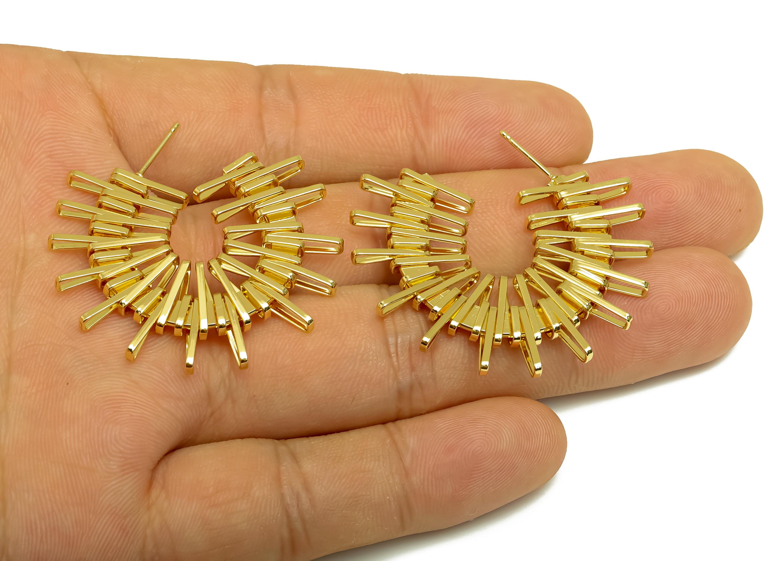 Brass Round Earring Post - Gold Sunshine Earring Stud - Textured Open Round Earring Post - 18K Real Gold Plated- 39.66x39.69x3.23mm- RGP7959 - DOMEDBAZAAR