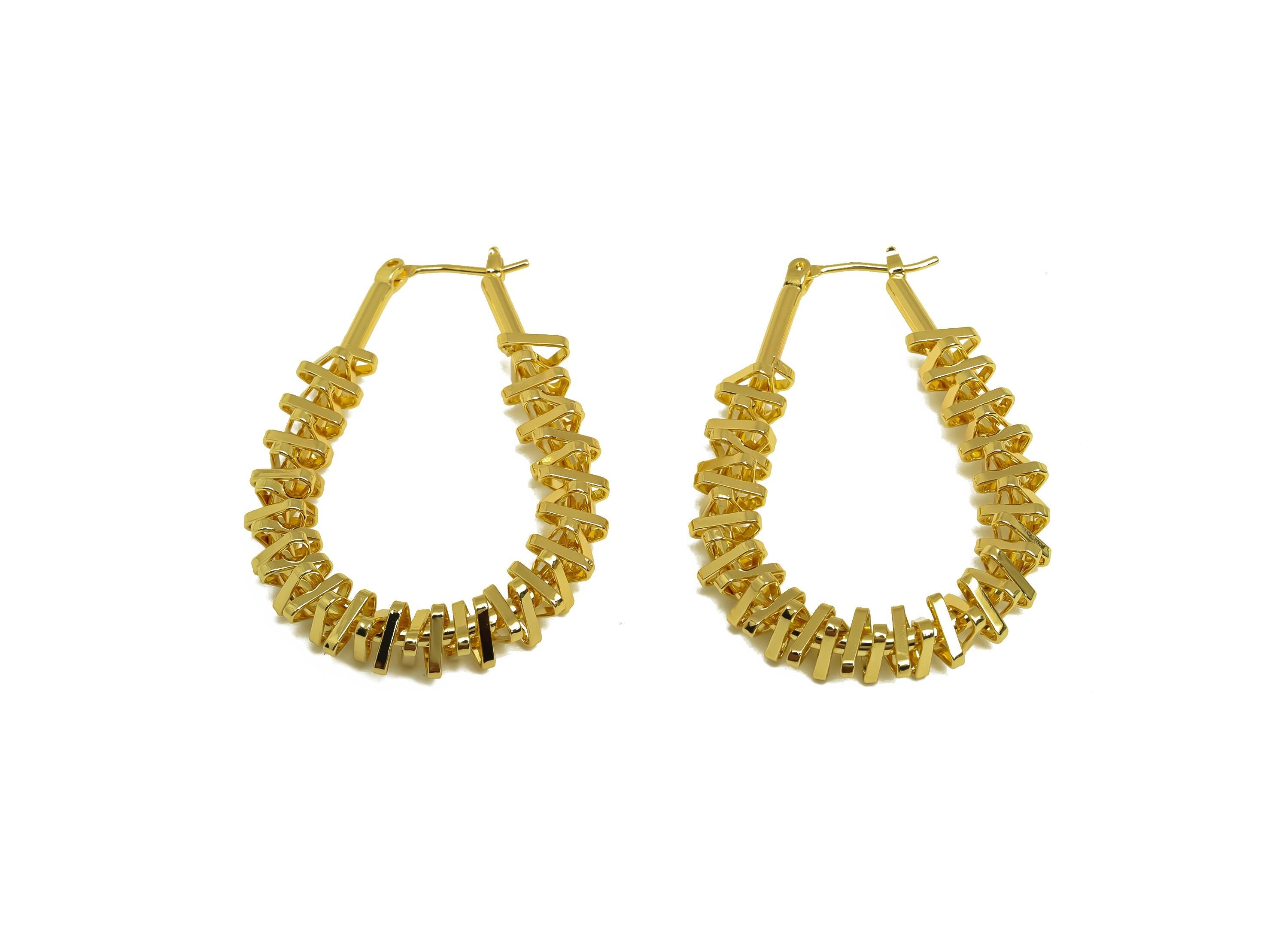 Brass Drop Hoop Earring - Gold Teardrop Hoop Earring Clasp - Textured Huggie Hoop Earring - 18K Real Gold Plating - 43.11x31x6mm - RGP7961 - DOMEDBAZAAR