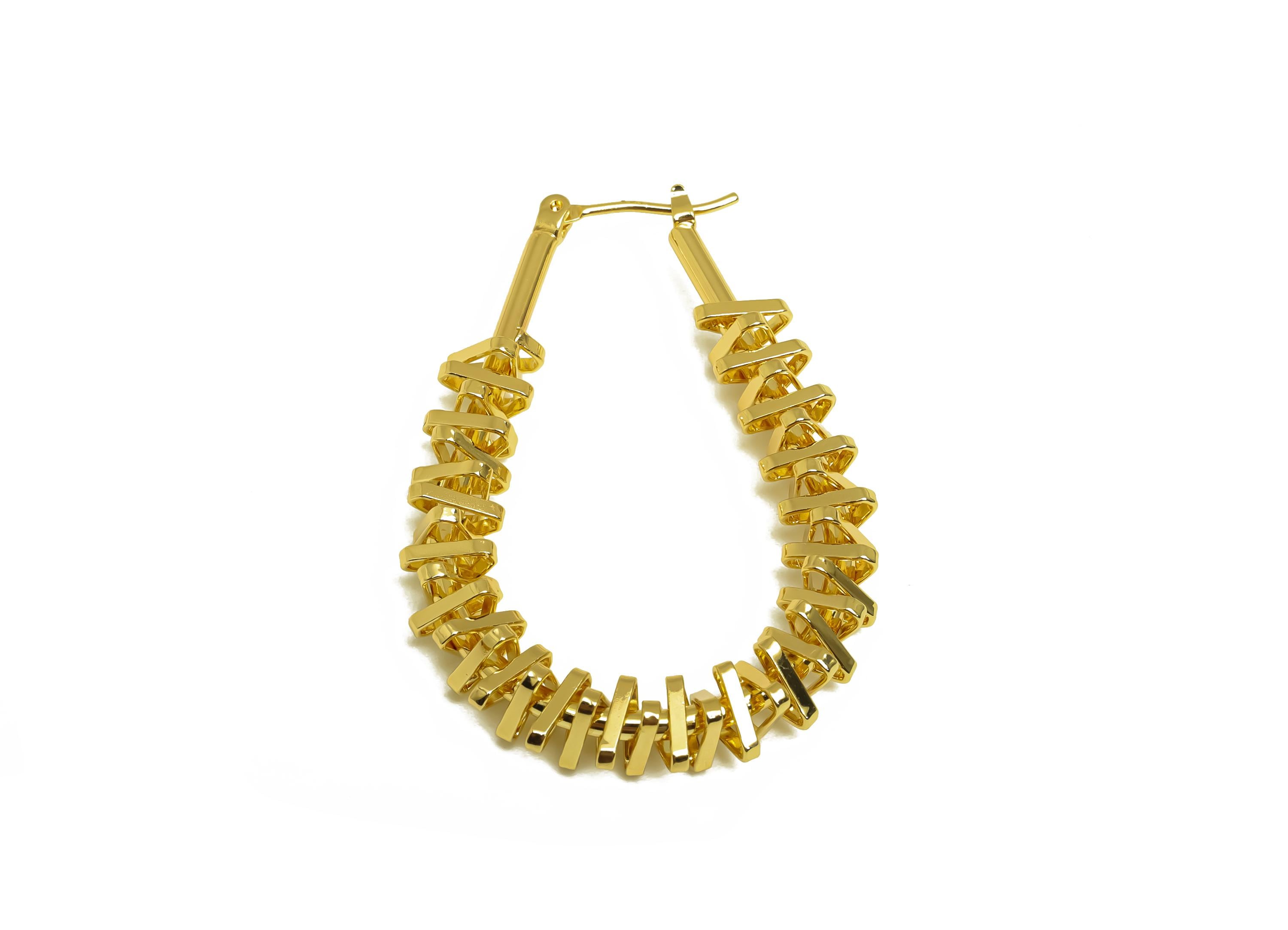 Brass Drop Hoop Earring - Gold Teardrop Hoop Earring Clasp - Textured Huggie Hoop Earring - 18K Real Gold Plating - 43.11x31x6mm - RGP7961 - DOMEDBAZAAR