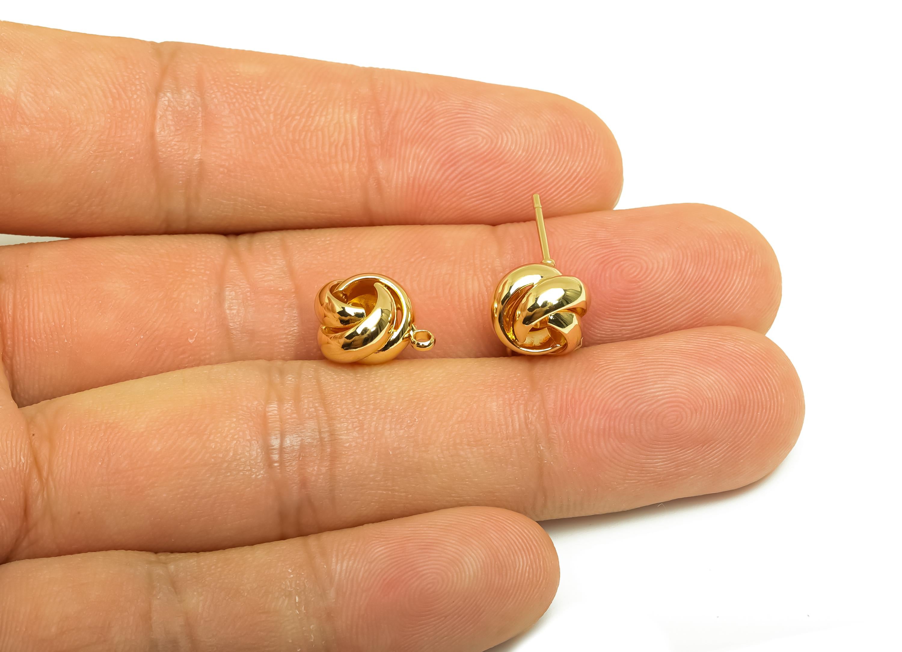 Brass Knot Earring Post - Gold Round Knot Earring Stud - Intertwined Earring with Loop - 18K Real Gold Plating - 12.79x9.86x7.84mm - RGP7965 - DOMEDBAZAAR