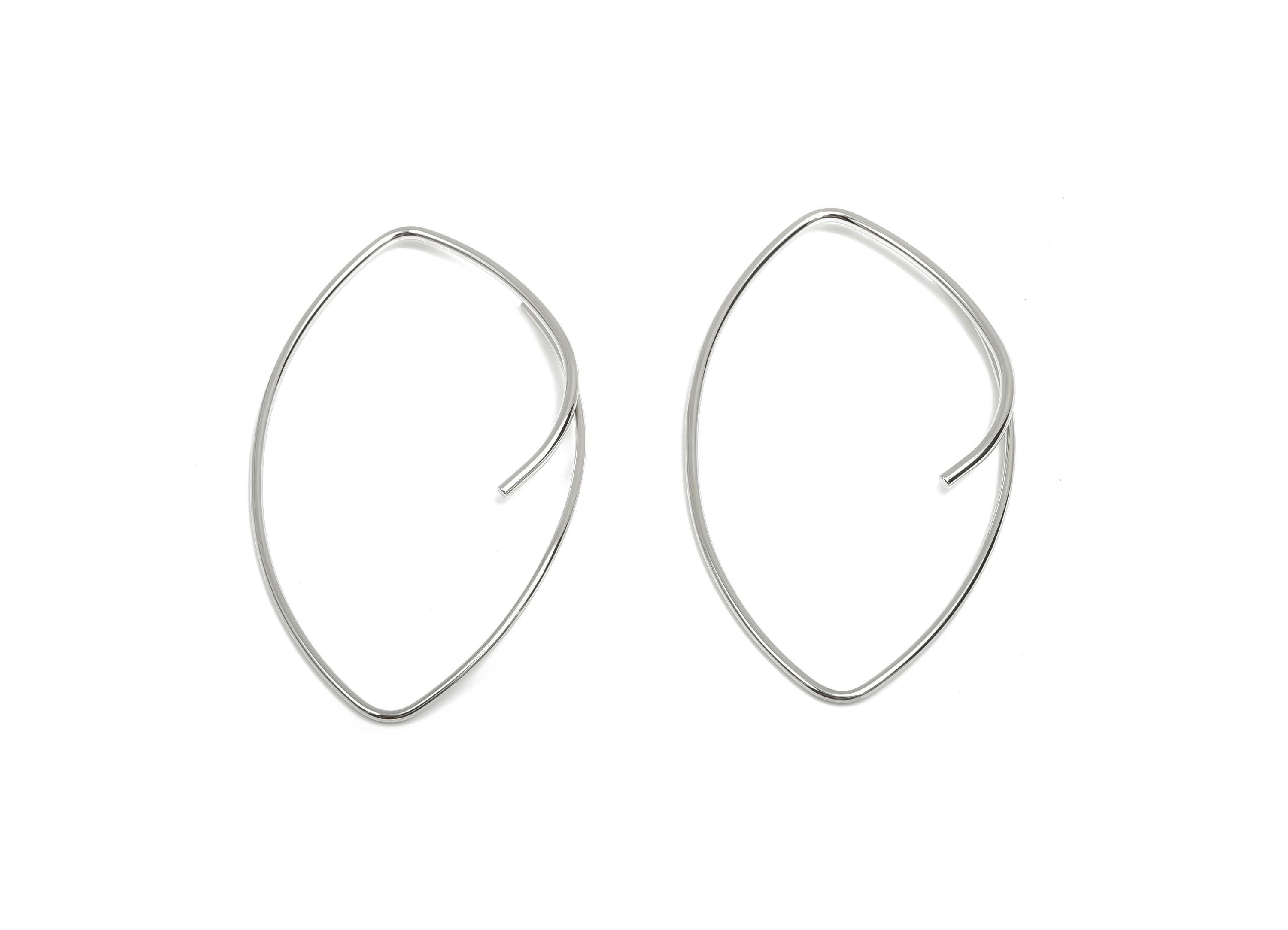 Brass Marquise Earring Wire - Brass Marquise Ear Hook - Hook Wire Earring - Wire Hook - 18K Real White Gold Plating - 48x27x0.9mm - RGP8097 - DOMEDBAZAAR