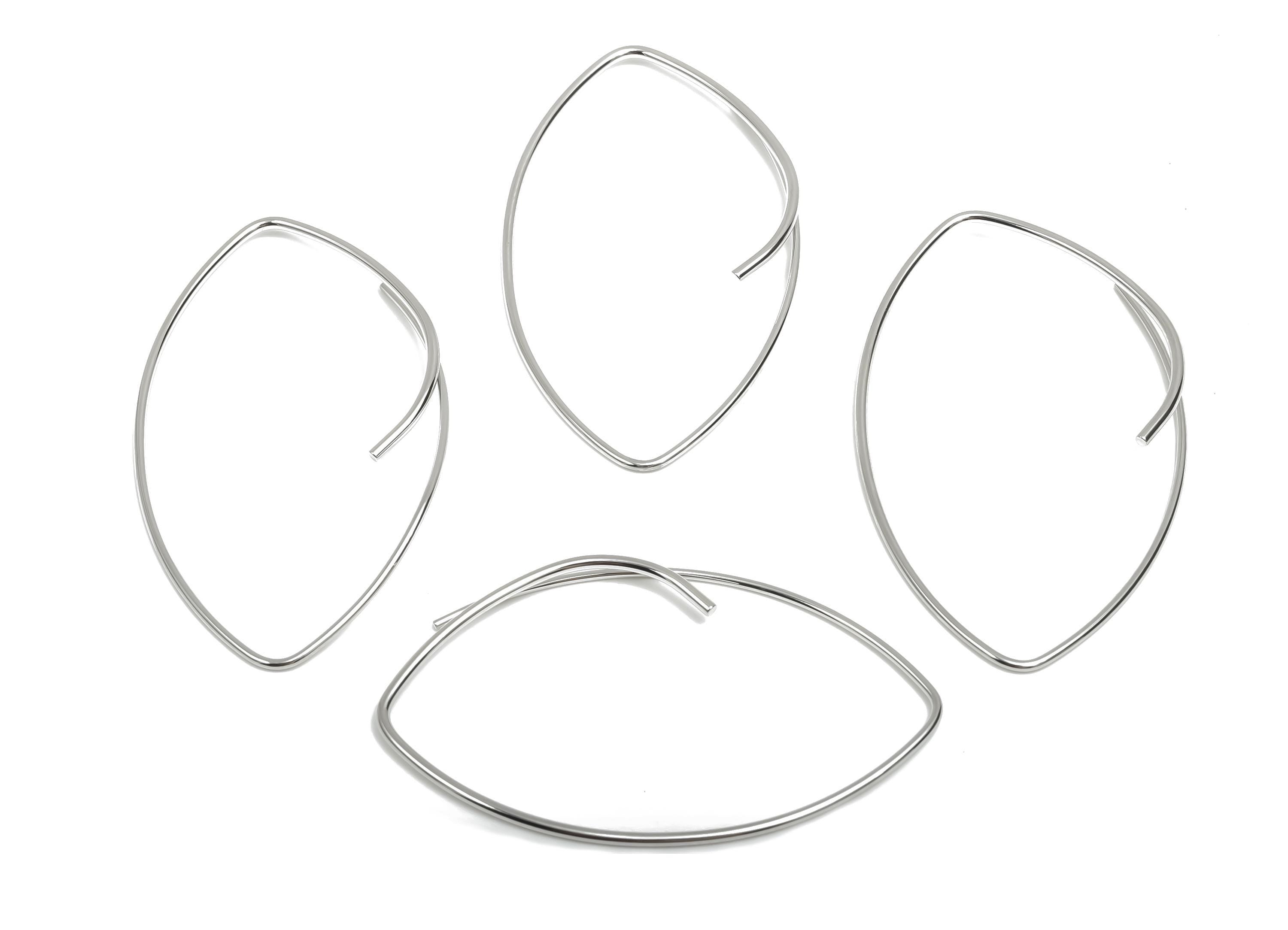 Brass Marquise Earring Wire - Brass Marquise Ear Hook - Hook Wire Earring - Wire Hook - 18K Real White Gold Plating - 48x27x0.9mm - RGP8097 - DOMEDBAZAAR