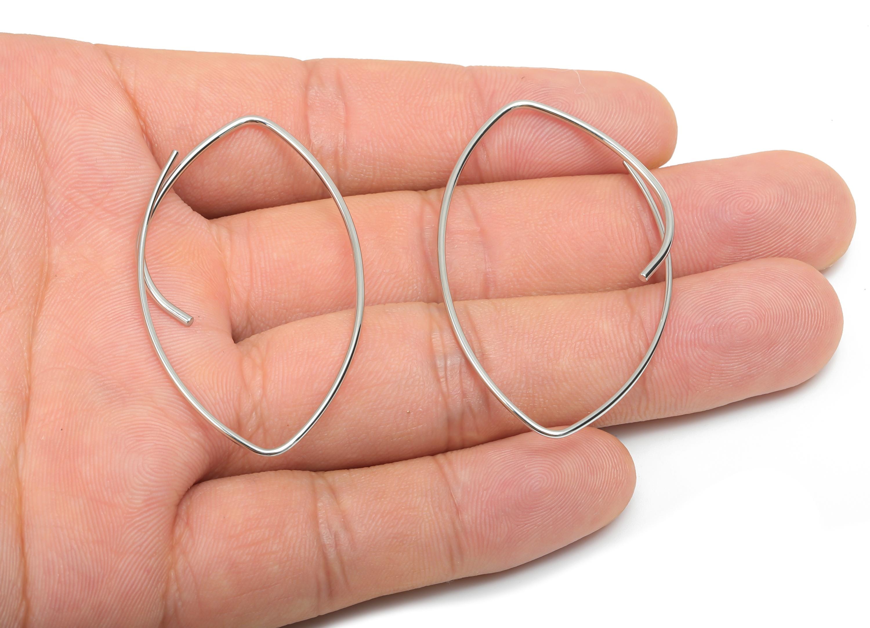 Brass Marquise Earring Wire - Brass Marquise Ear Hook - Hook Wire Earring - Wire Hook - 18K Real White Gold Plating - 48x27x0.9mm - RGP8097 - DOMEDBAZAAR