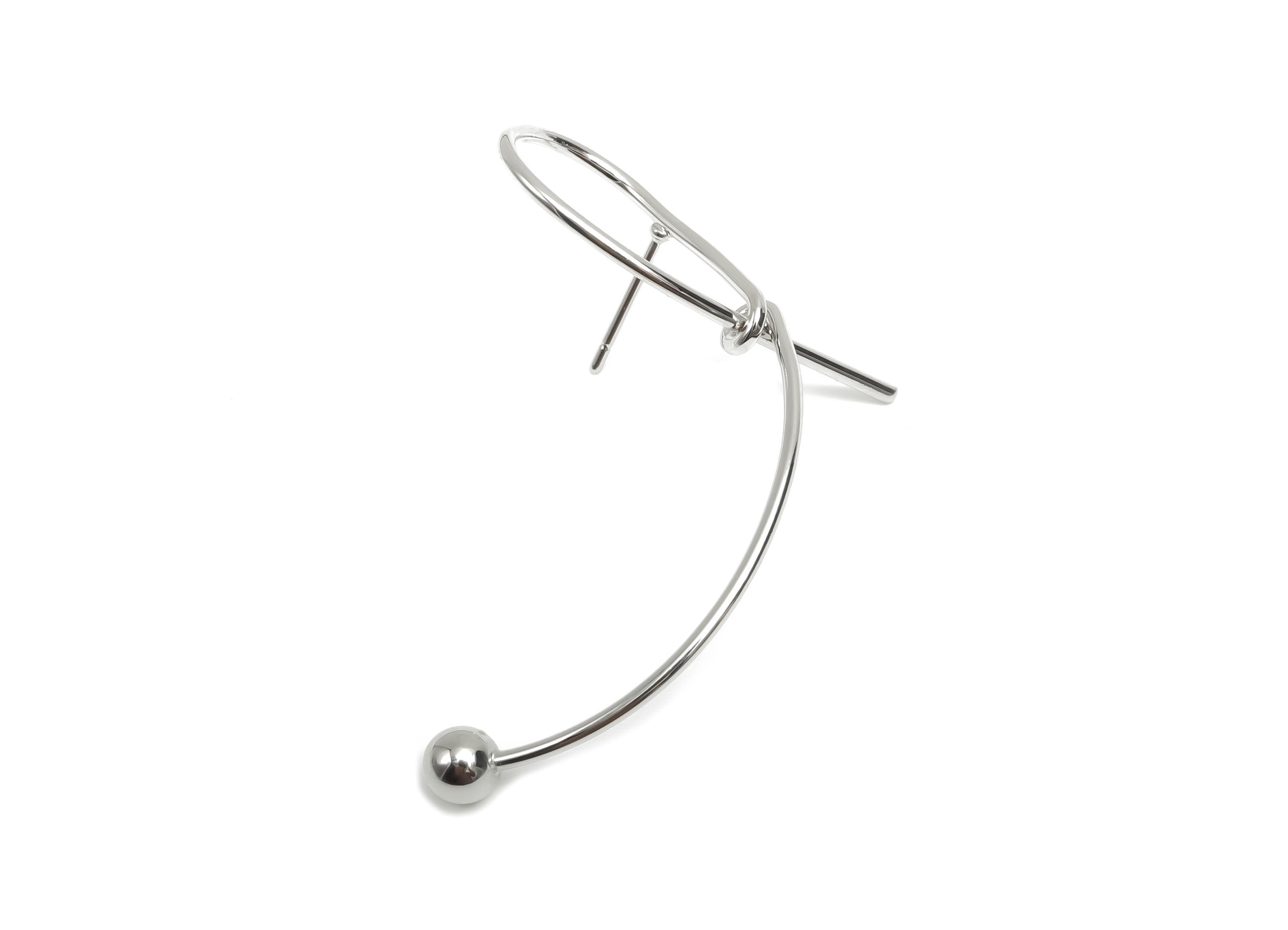 Brass Knot Wire Earring Stud - Bent Ball Wire Earring Post - Curved Bead Earring Post - 18K Real White Gold Plating - 44x25x1.06mm - RGP8096 - DOMEDBAZAAR