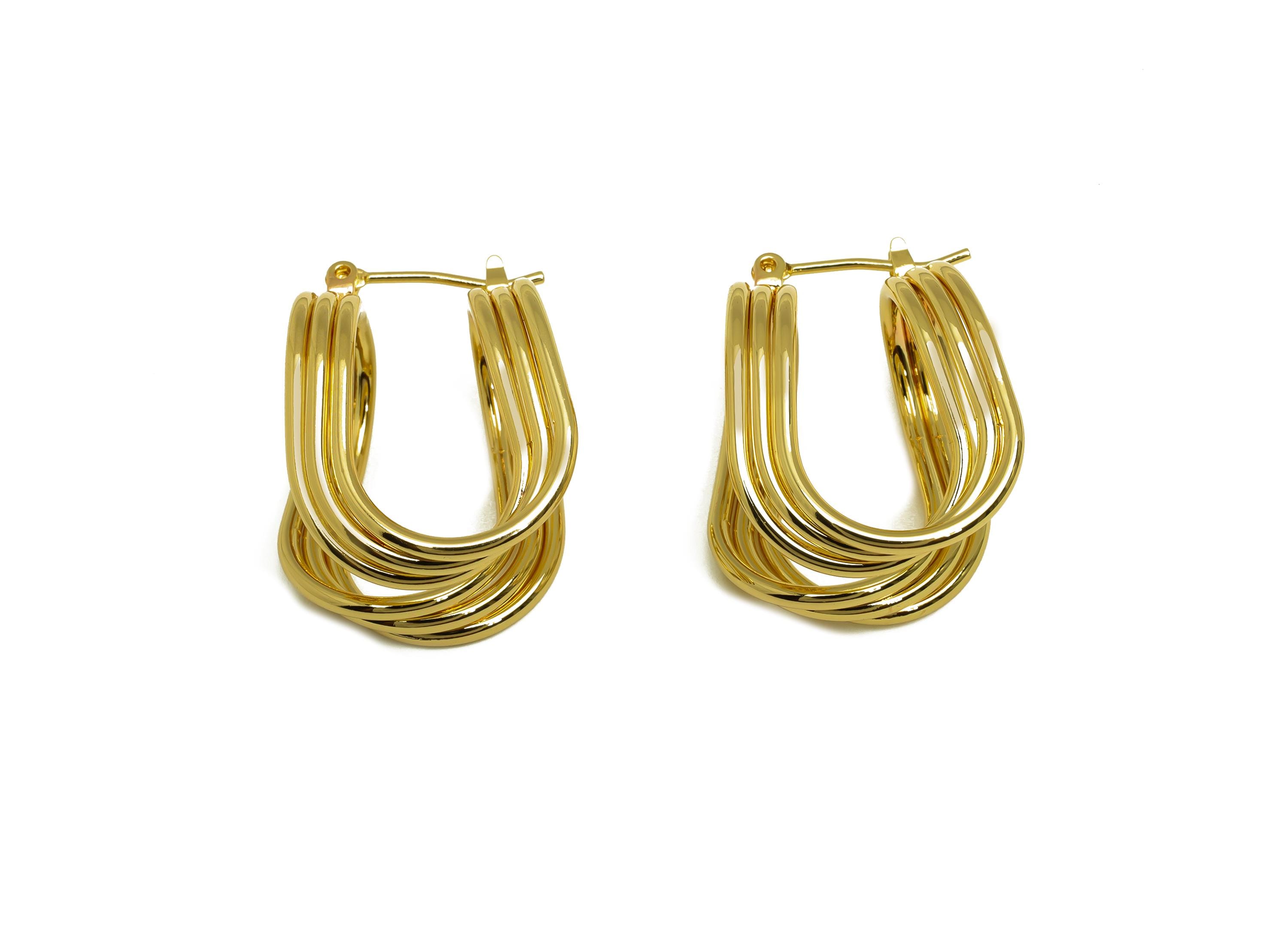 Brass U Hoop Earring - Gold Drop U Huggie Hoop Ear Clasp - Textured Huggie Hoop Earring - 18K Real Gold Plated - 25.04x17.98x15mm - RGP7970 - DOMEDBAZAAR