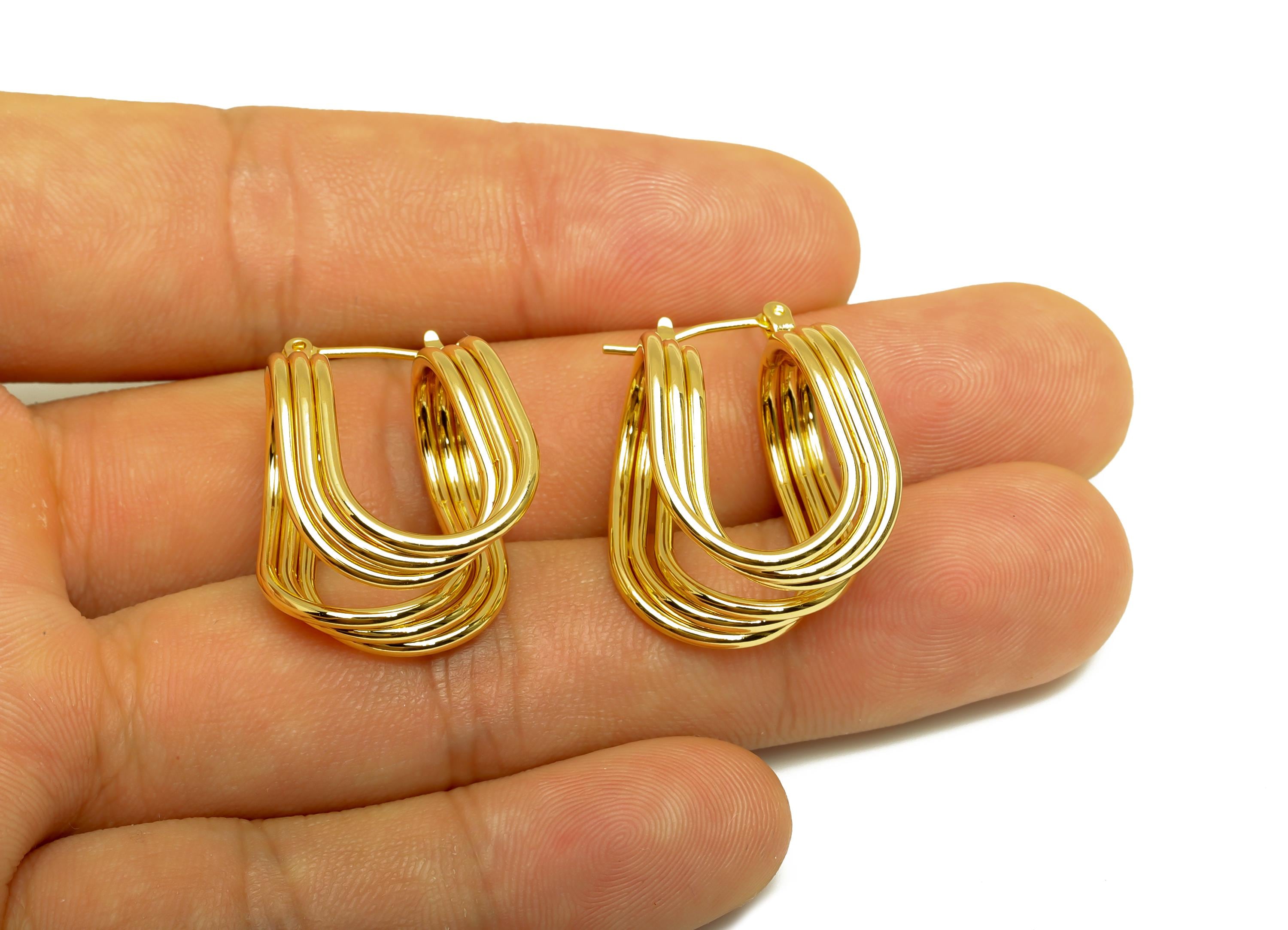 Brass U Hoop Earring - Gold Drop U Huggie Hoop Ear Clasp - Textured Huggie Hoop Earring - 18K Real Gold Plated - 25.04x17.98x15mm - RGP7970 - DOMEDBAZAAR
