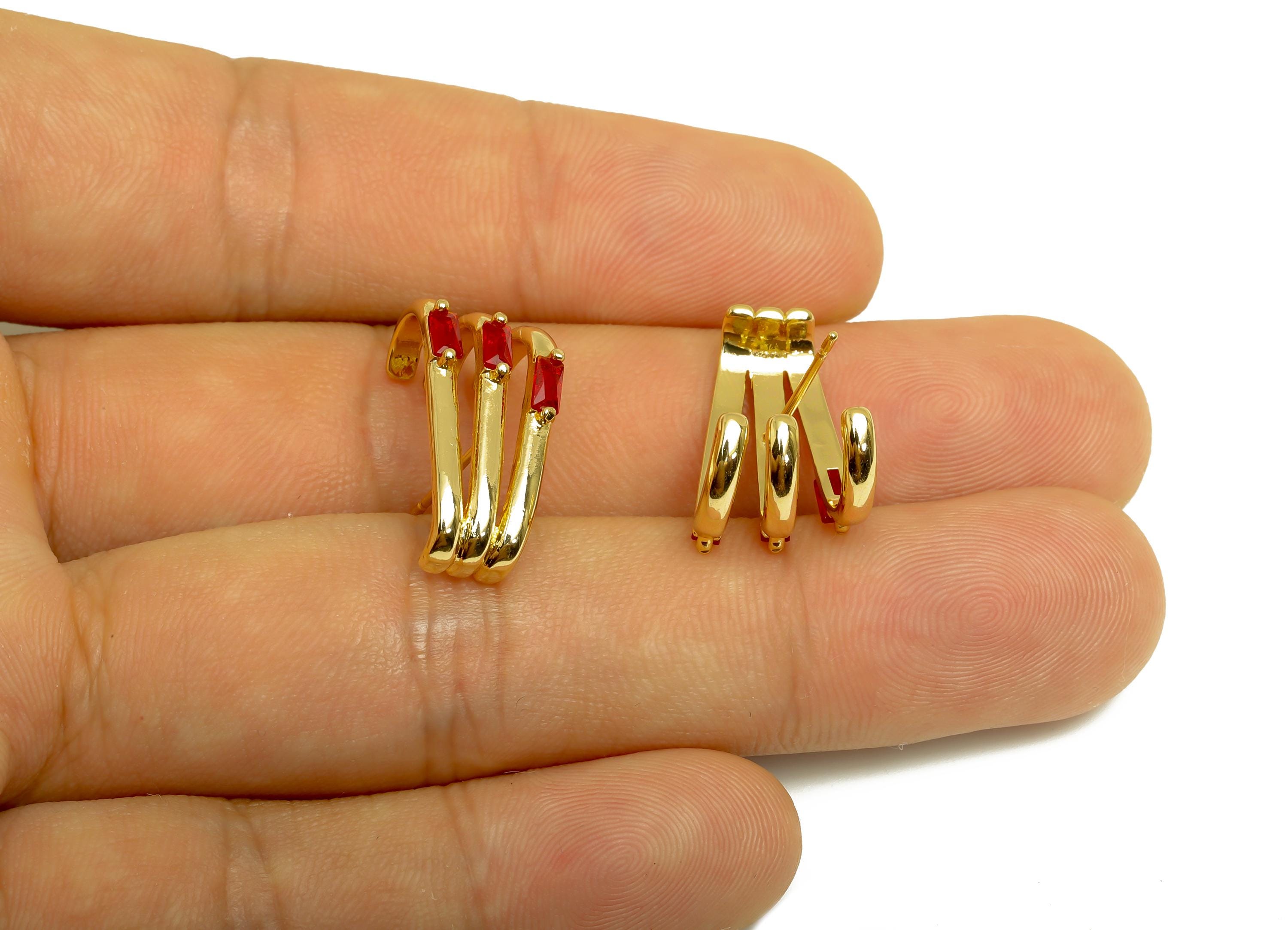 Brass Paw Earring Stud - Zircon Claw Earring Post - Gold Cubic Zircon Claw Earring Stud - 18K Real Gold Plated - 21.50x11.21x3.21mm- RGP7980 - DOMEDBAZAAR