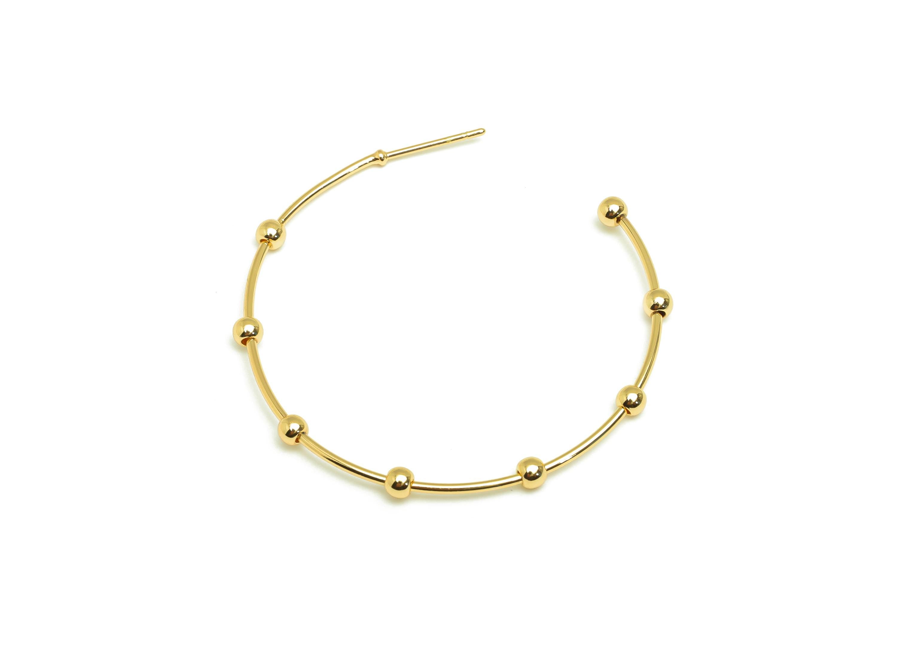 Brass Hoop Earring Stud - Brass Open Hoop Earring Post - Geometry Beaded Hoop Earring Post - 18K Real Gold Plated - 41x40x2mm -RGP7856 - DOMEDBAZAAR