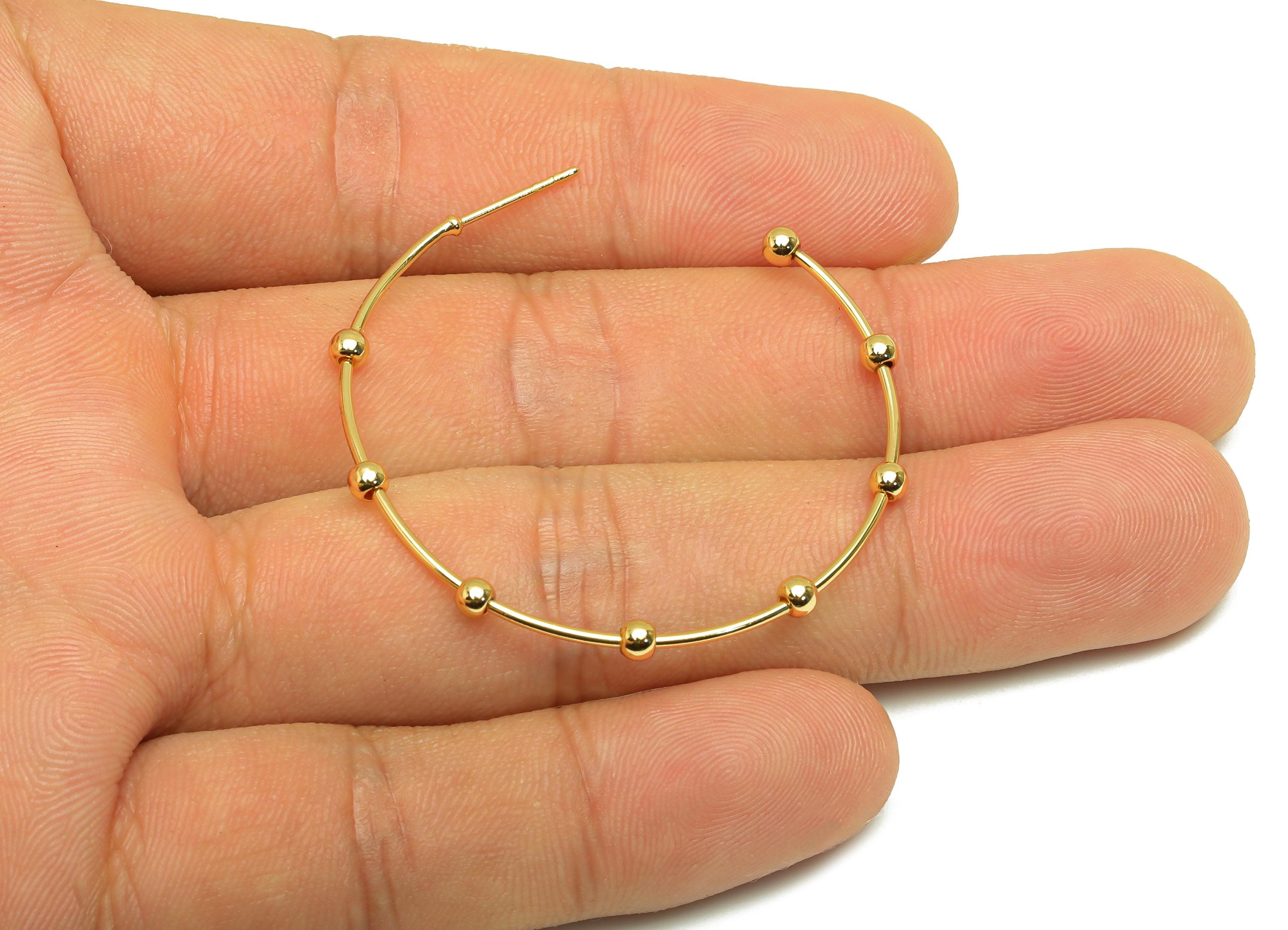 Brass Hoop Earring Stud - Brass Open Hoop Earring Post - Geometry Beaded Hoop Earring Post - 18K Real Gold Plated - 41x40x2mm -RGP7856 - DOMEDBAZAAR