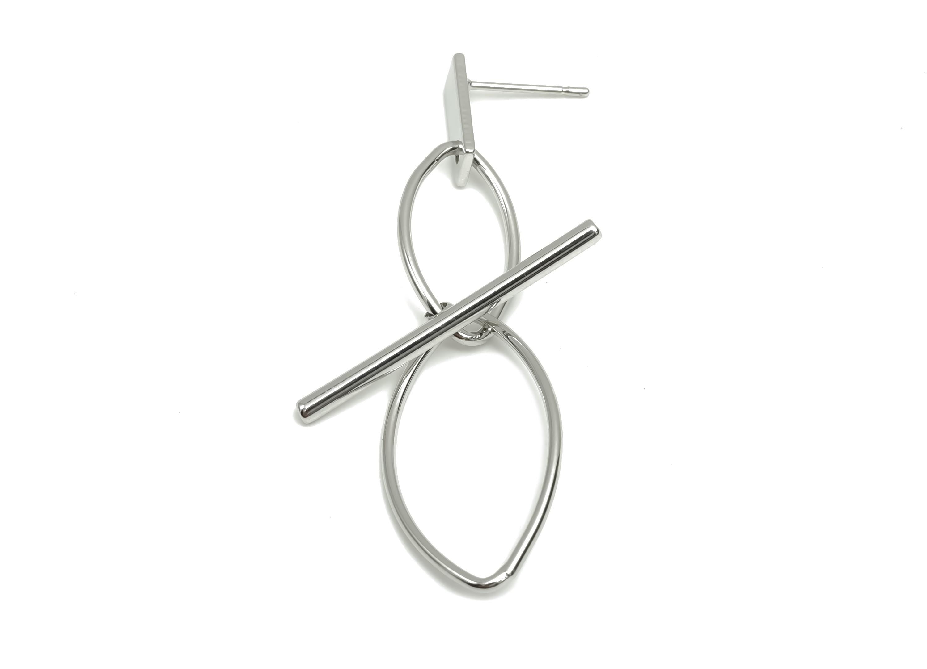 Brass Dangle Wire Earring Post - Brass Marquise Earring Post - Interlock Earring Post - 18K Real White Gold Plating - 52x14x1mm - RGP8057 - DOMEDBAZAAR