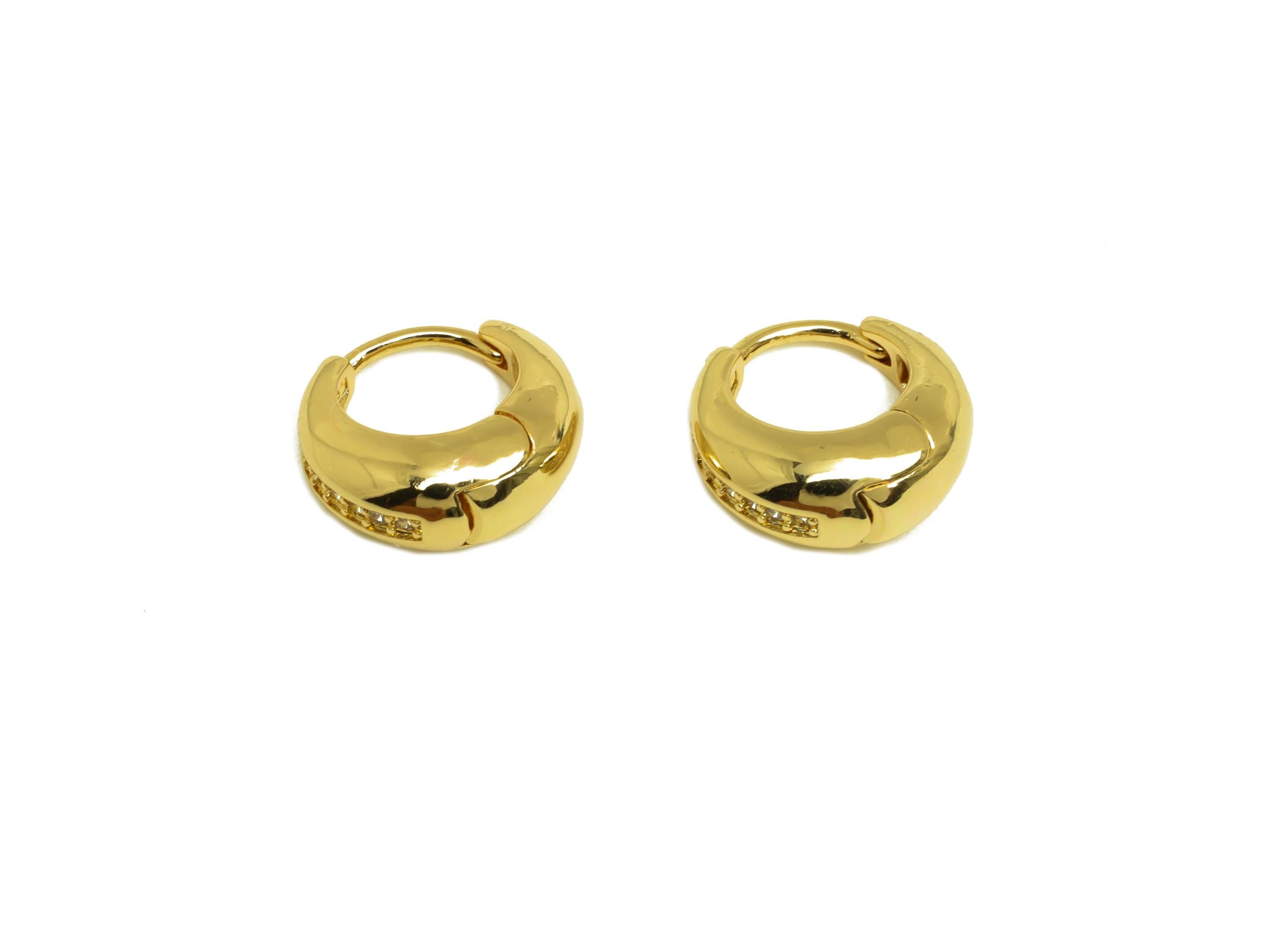 Brass Circle Huggie Earring - Gold Thick Huggie Hoop Earring - Round Thick Huggie Clasp - 18K Real Gold Plated-13.63x13.27x4.36mmm - RGP7985 - DOMEDBAZAAR