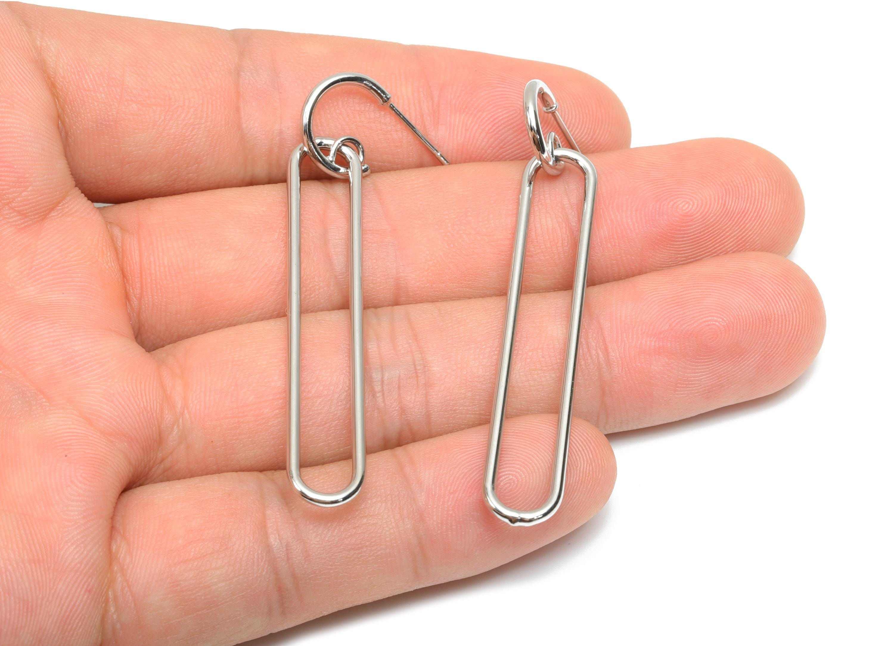 Brass Hoop Earring Post - Brass Oval Rectangel Earring Post - Brass Geometry Earring Post - 18K Real White Gold Plating - 57x8x1mm -RGP8051 - DOMEDBAZAAR