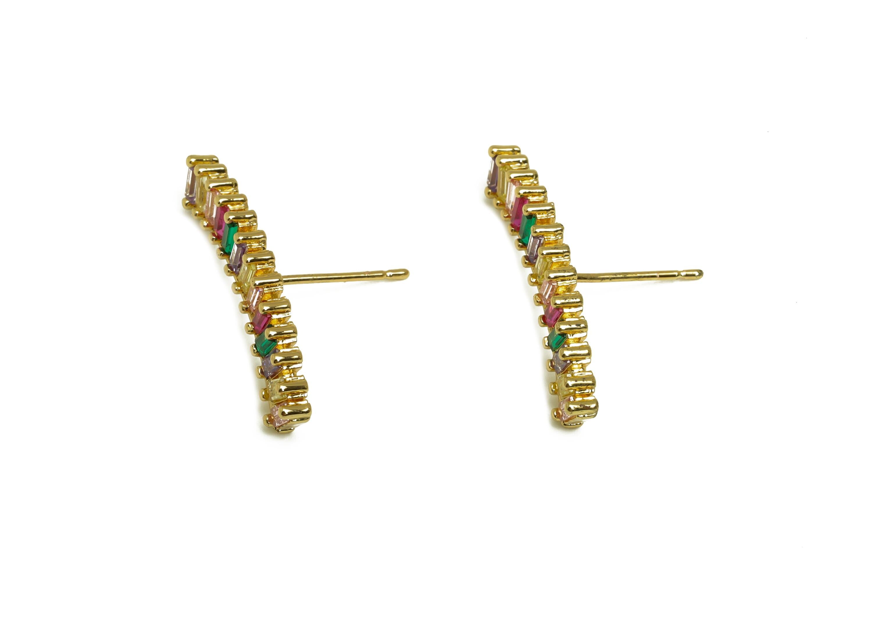 Brass Rainbow Earring Post - Gold Zircon Curved Rainbow Ear - CZ Textured Earring Stud - 18K Real Gold Plated - 16x25.12x2.47mm - RGP7988 - DOMEDBAZAAR