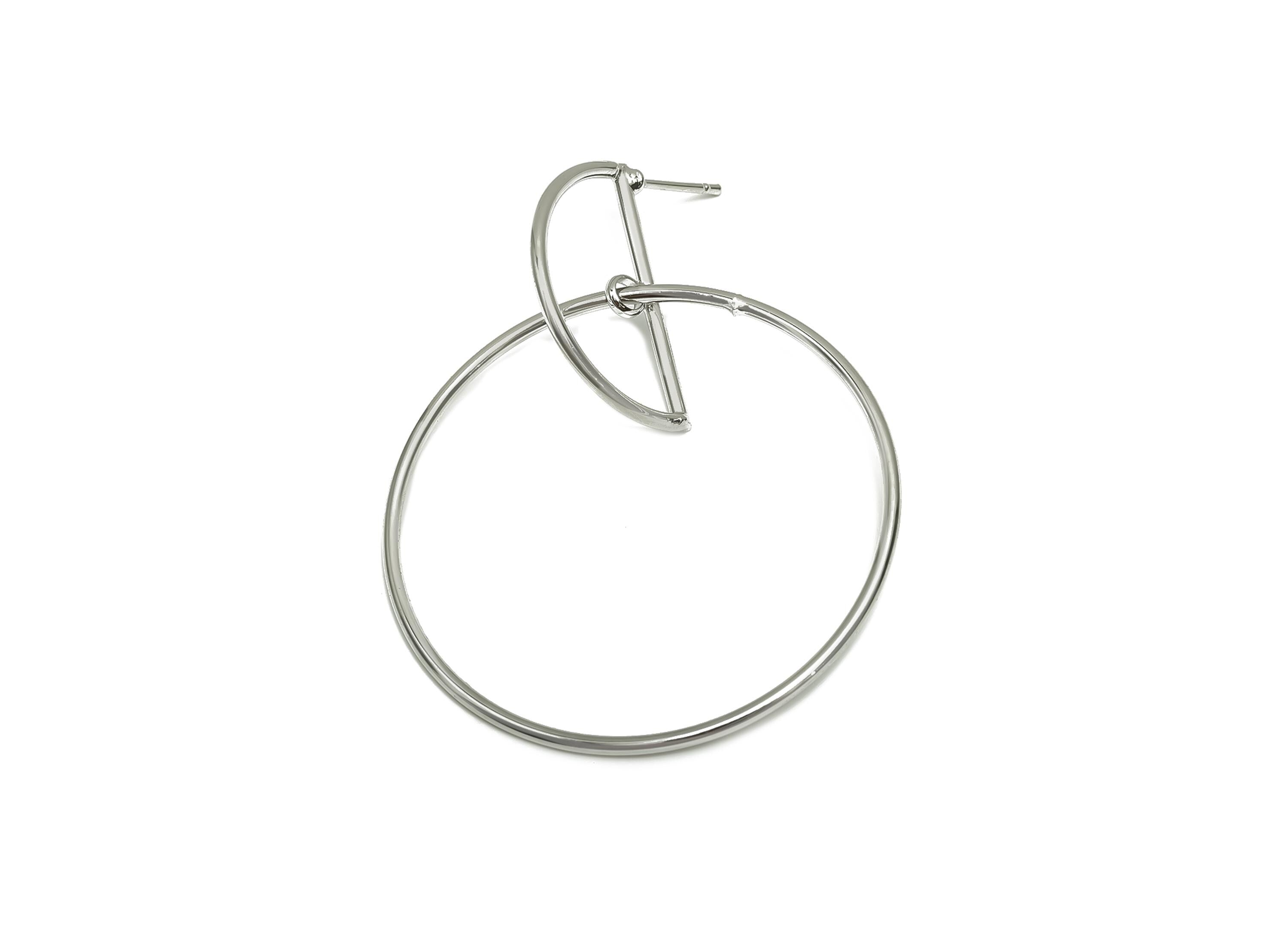 Interlocking Geometry Dangle Earring - Brass Half Moon Earring Stud - Circle Earring Post - 18K Real White Gold Plating - 58x44x2mm -RGP8053 - DOMEDBAZAAR