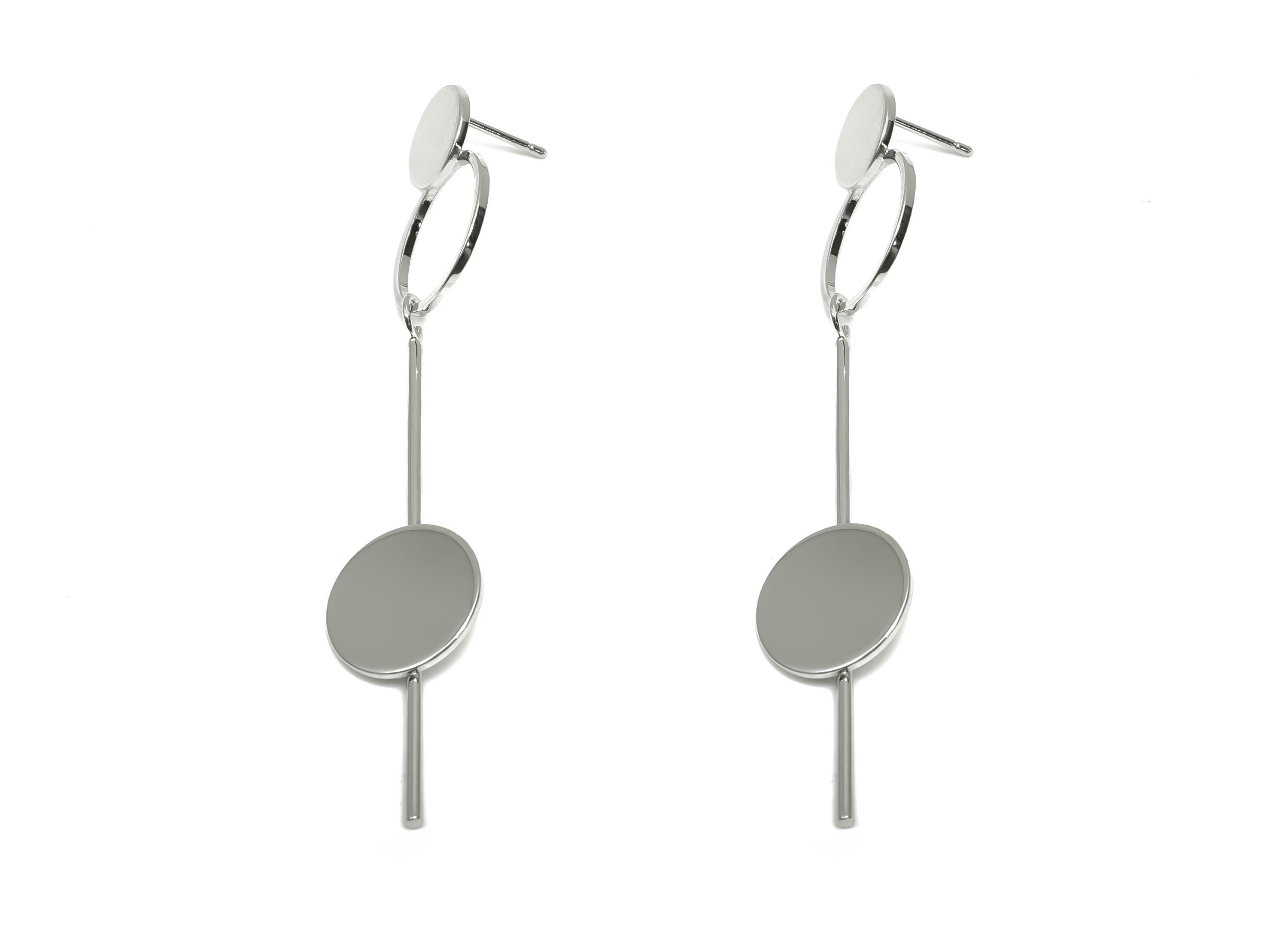 Brass Round Dangle Earring Post - Brass Double Circle Earring Stud - Stick Earring Post - 18K Real White Gold Plating - 70x15x16mm -RGP8059 - DOMEDBAZAAR
