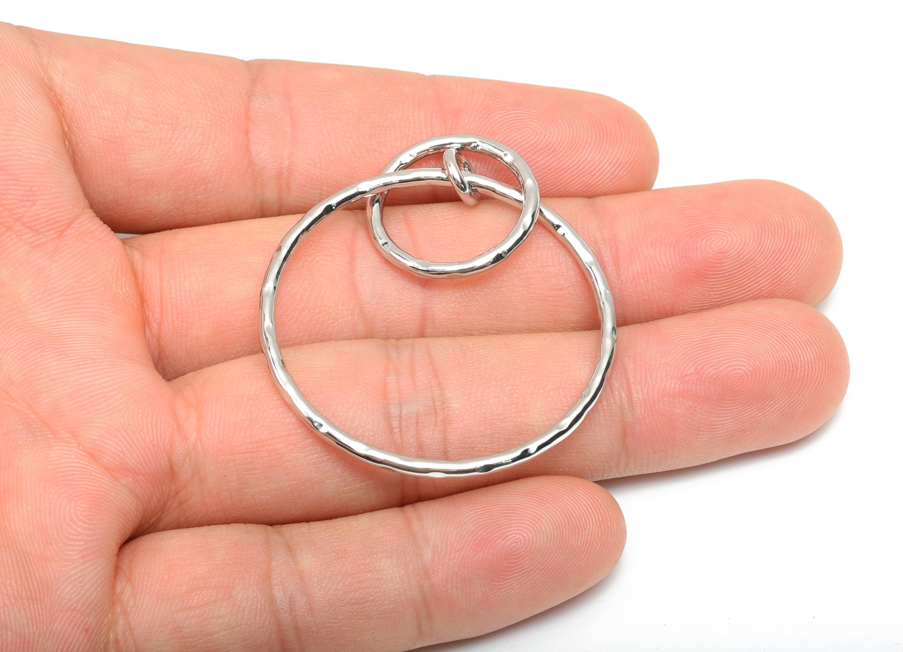 Brass Circle Earring Charm - Brass Textured Earring Charm - Interlock Dangle Earring Charm - 18K Real White Gold Plating - 56x40x1mm-RGP8089 - DOMEDBAZAAR
