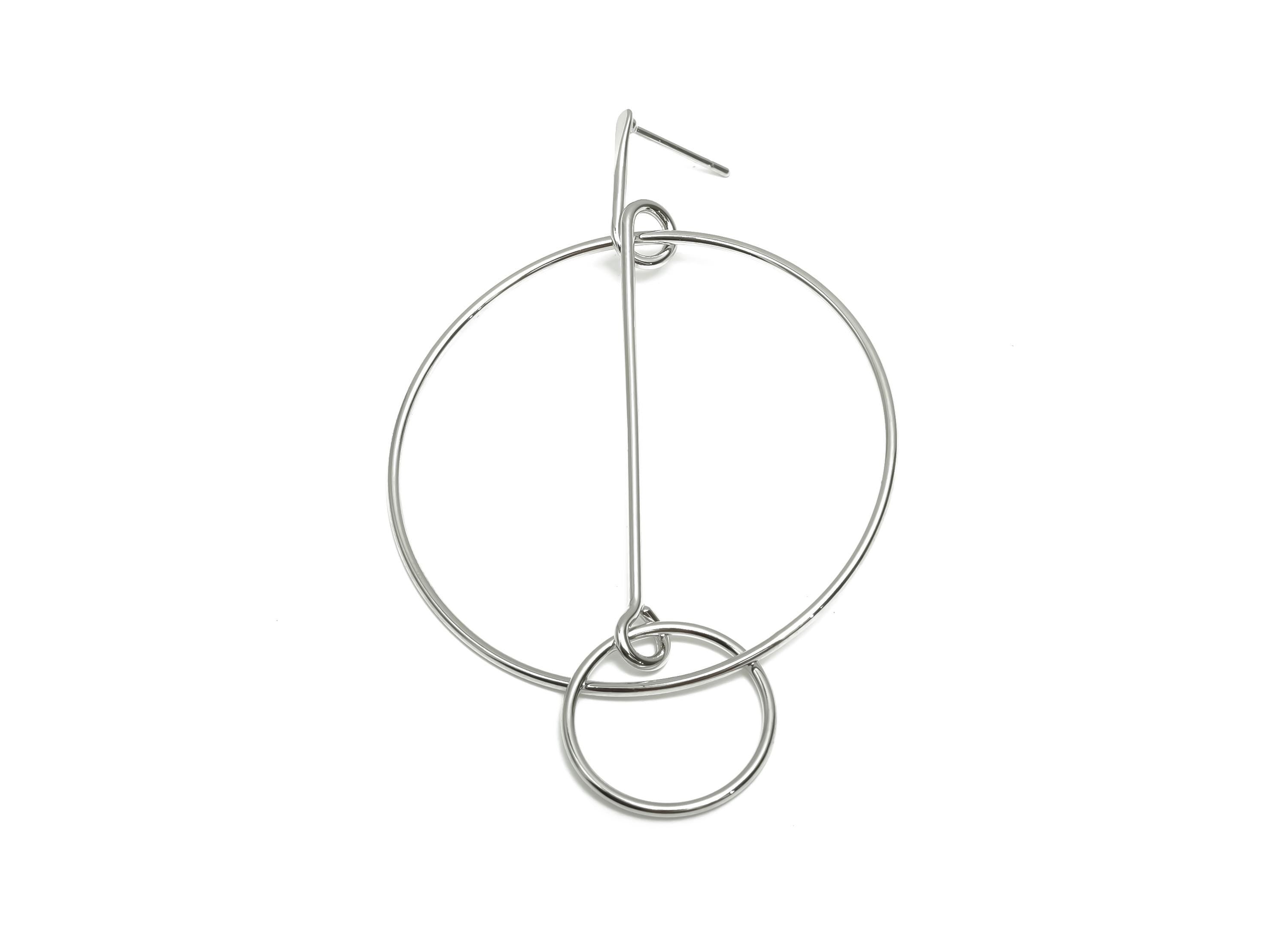 Brass Round Earring Stud - Brass Dangle Earring Post - Geometry Hammered Earring Post - 18K Real White Gold Plated - 57x45x0.73mm - RGP8088 - DOMEDBAZAAR