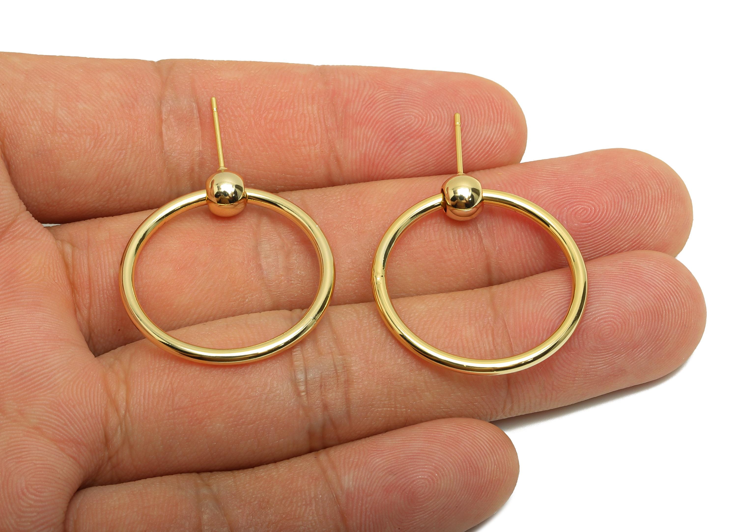 Brass Ball Circle Earring Stud - Round Earring Post for Woman's - Gold Daily Wear Ear - 18K Real Gold Plating - 28.08x26.97x2.26mm -RGP8693 - DOMEDBAZAAR