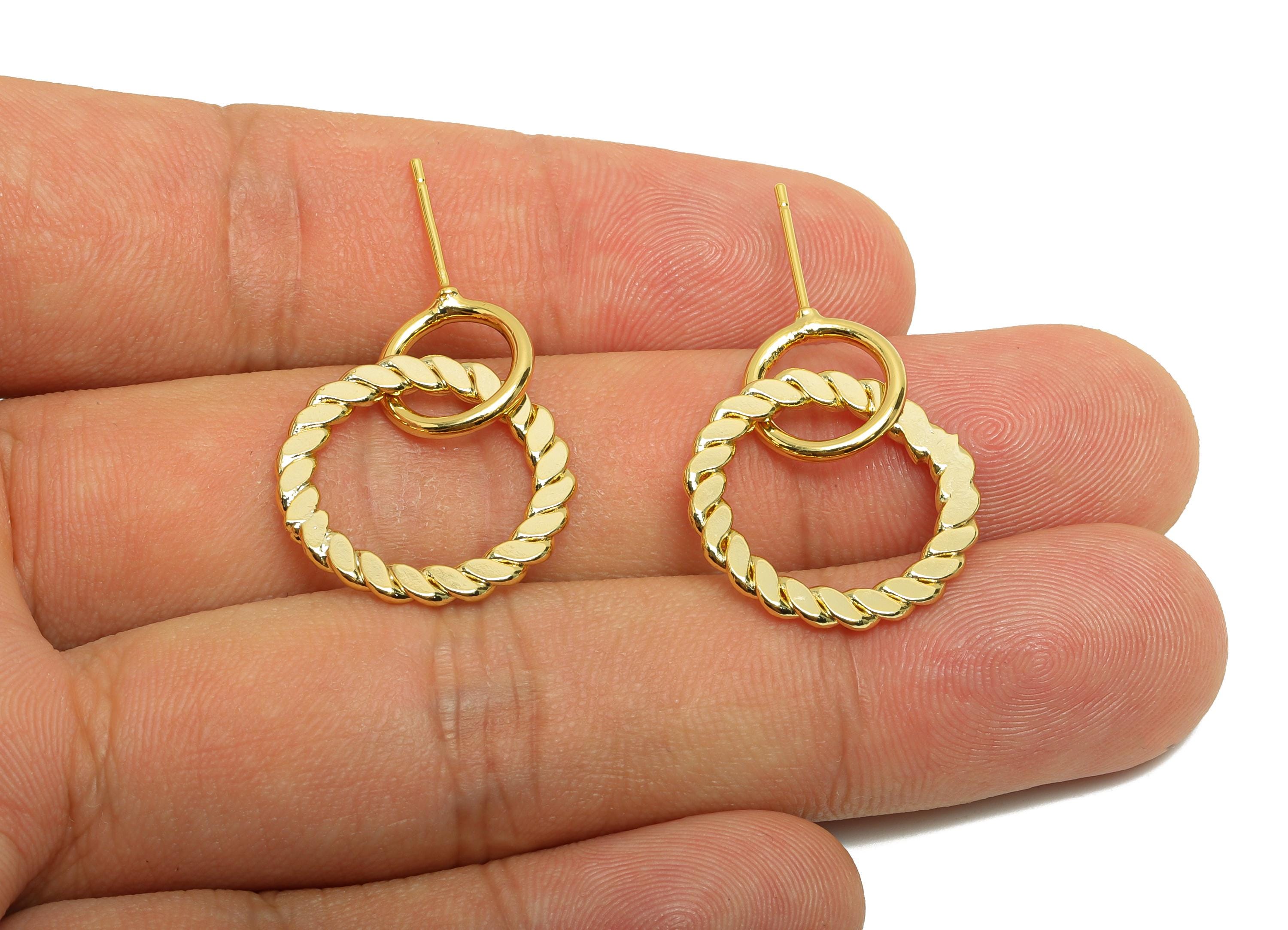 Brass Circle Earring Stud - Twisted Round Earring Post for Woman's - Gold Daily Wear Ear - 18K Real Gold Plating -25.73x19.49x1.55mm-RGP8694 - DOMEDBAZAAR