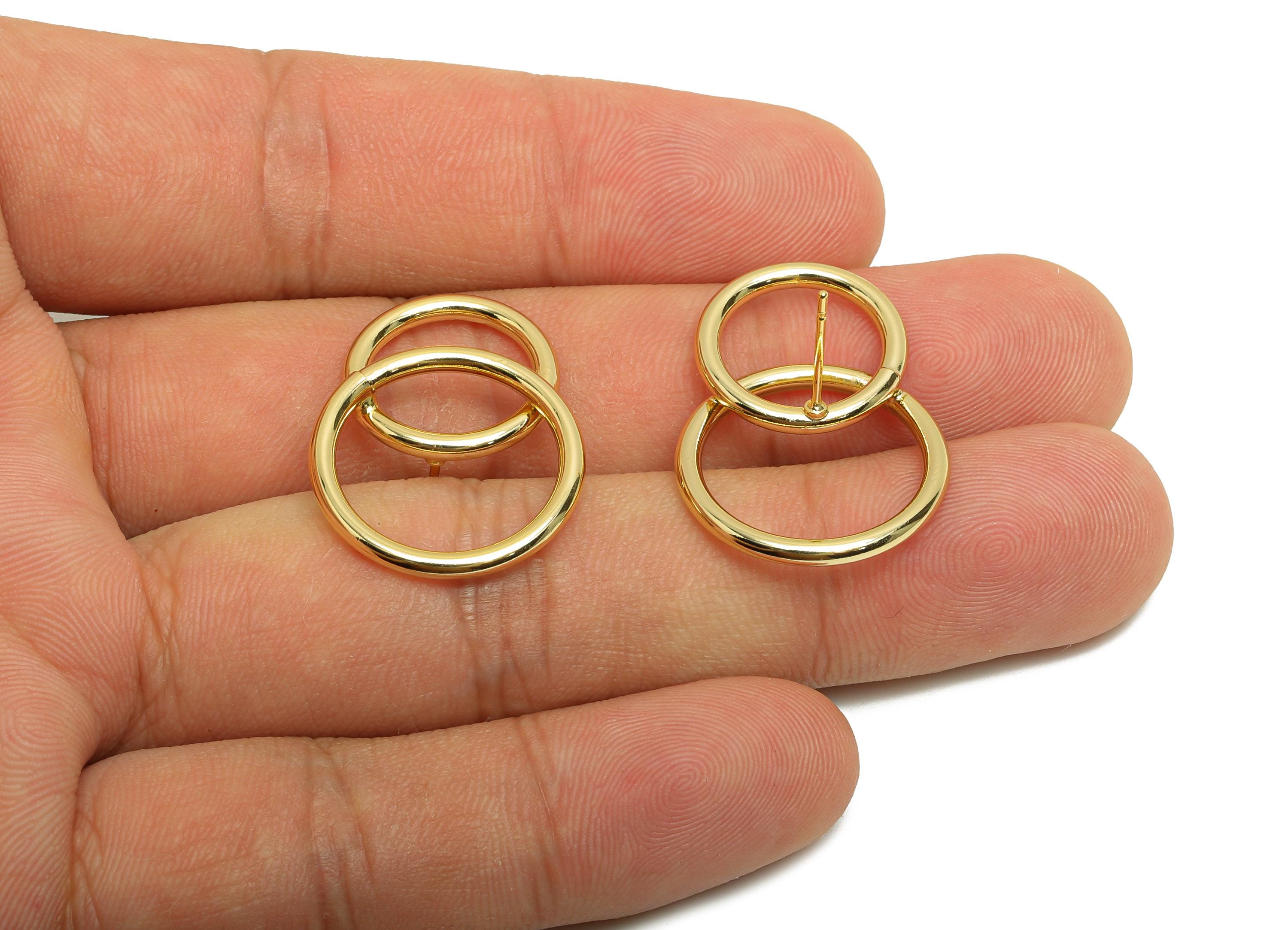 Brass Circle Earring Stud - Double Round Earring Post for Woman's - Gold Daily Wear Earring - 18K Real Gold Plating -28.82x20.25x2mm-RGP8697 - DOMEDBAZAAR