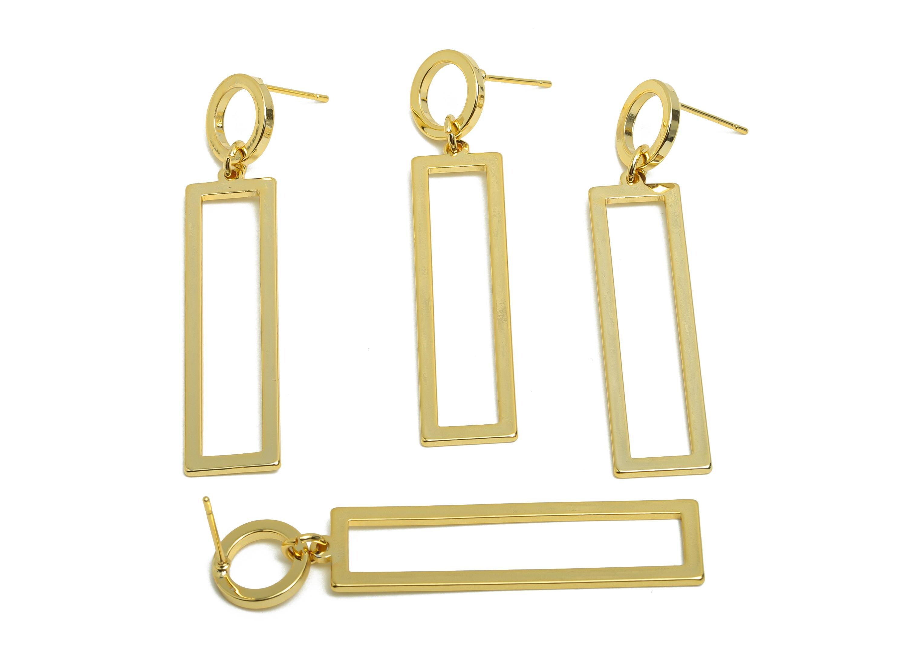 Brass Rectangle Earring Stud - Circle Earring for Woman's - Gold Daily Wear Dangle Earring - 18K Real Gold Plating - 50x99.6x1.01mm- RGP8700 - DOMEDBAZAAR