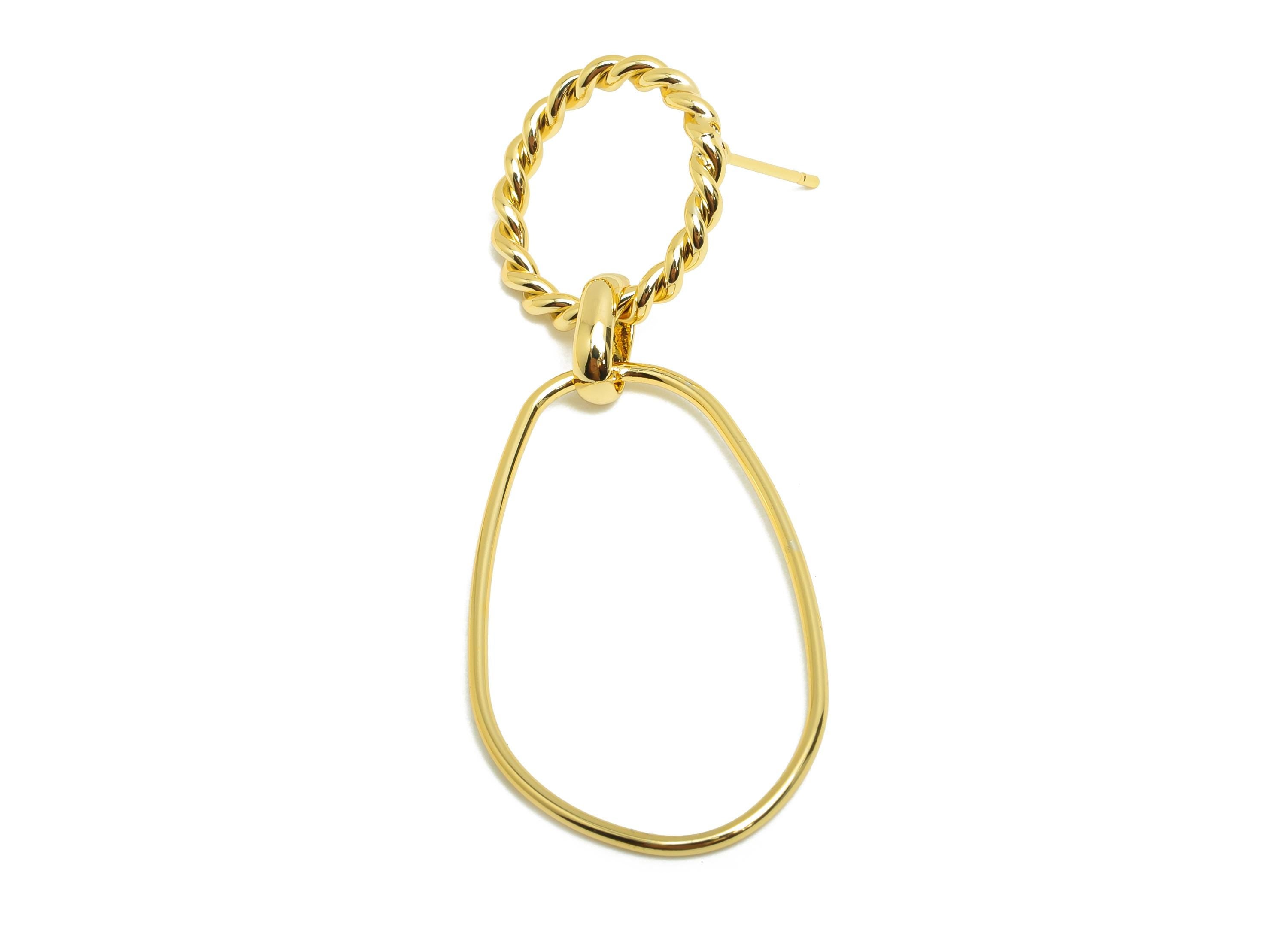 Brass Circle Earring Stud - Twisted Round Earring Post for Woman's - Gold Irregular Ear - 18K Real Gold Plating -51.94x20.62x2.23mmB-RGP8701 - DOMEDBAZAAR