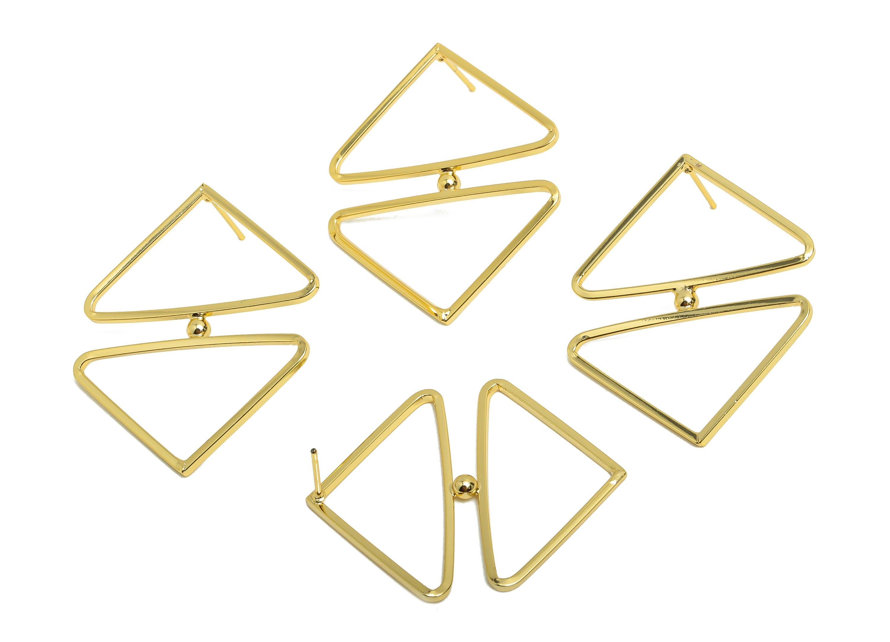 Brass Triangle Earring Stud - Double Triangle Earring for Woman's - Gold Earring Post - 18K Real Gold Plating - 37.55x31.2x1.36mm - RGP8702 - DOMEDBAZAAR