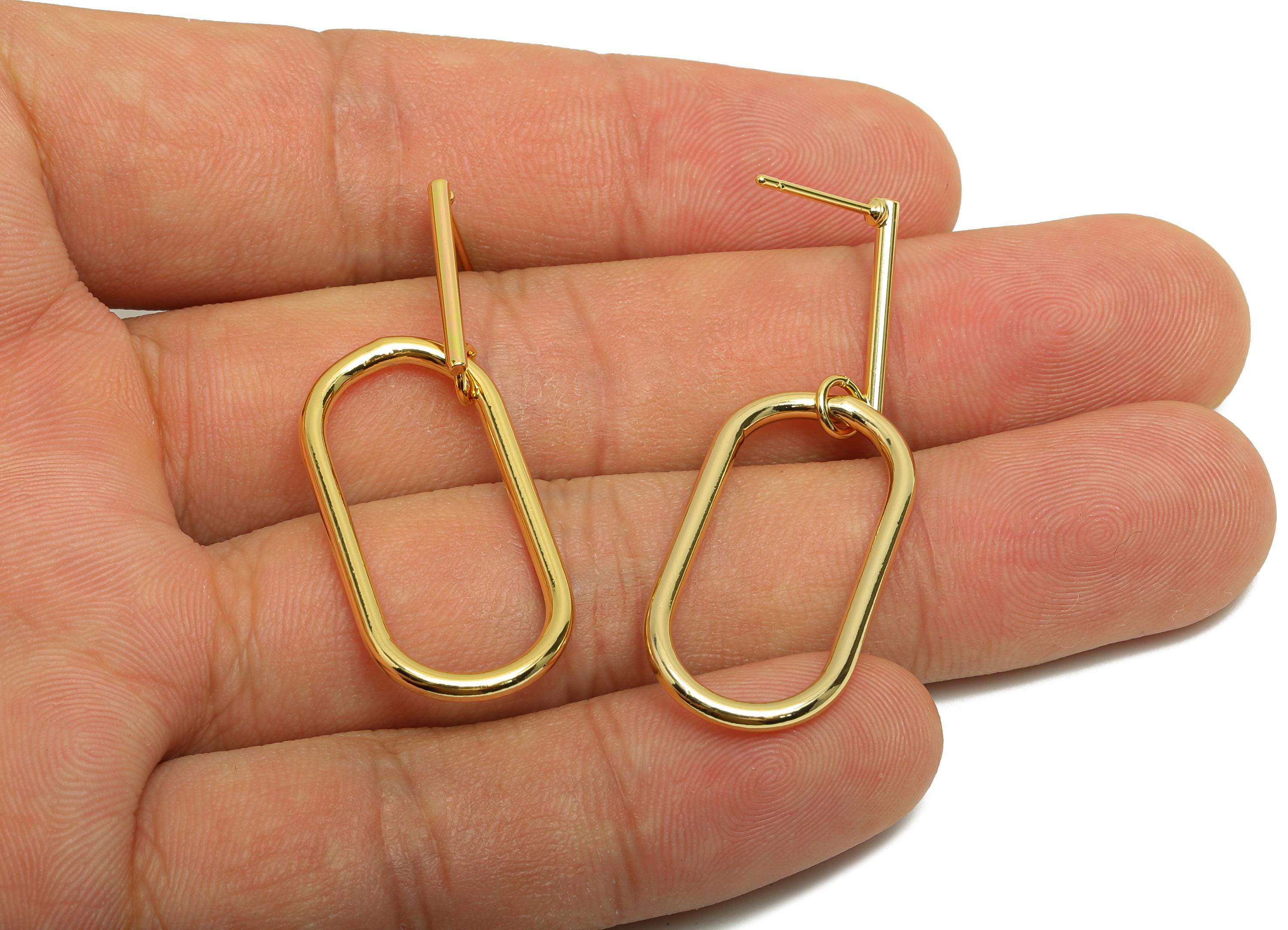 Brass Bar Earring - Rectangle Oval Earring Post for Woman's - Gold Dangle Earring Stud - 18K Real Gold Plating - 43.9x14.98x2mm - RGP8709 - DOMEDBAZAAR