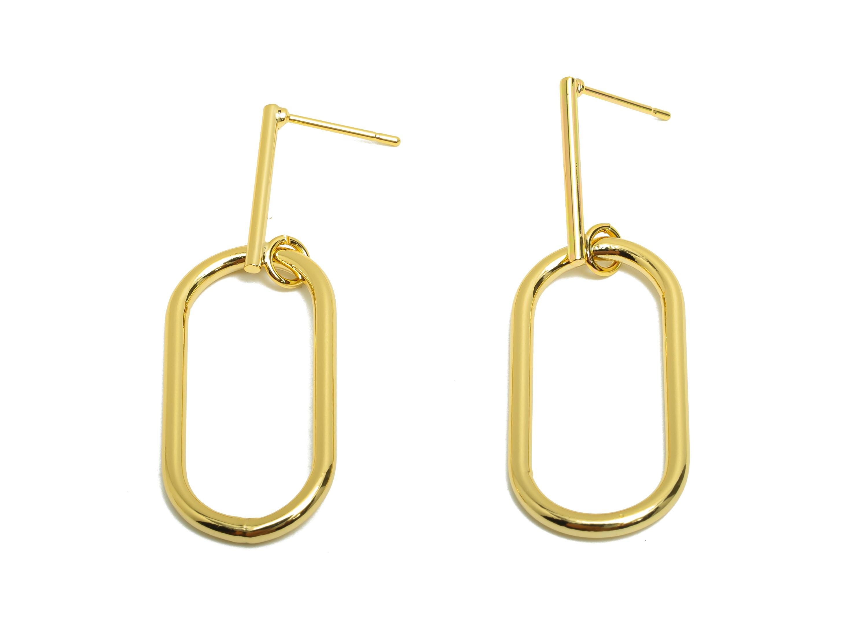 Brass Bar Earring - Rectangle Oval Earring Post for Woman's - Gold Dangle Earring Stud - 18K Real Gold Plating - 43.9x14.98x2mm - RGP8709 - DOMEDBAZAAR